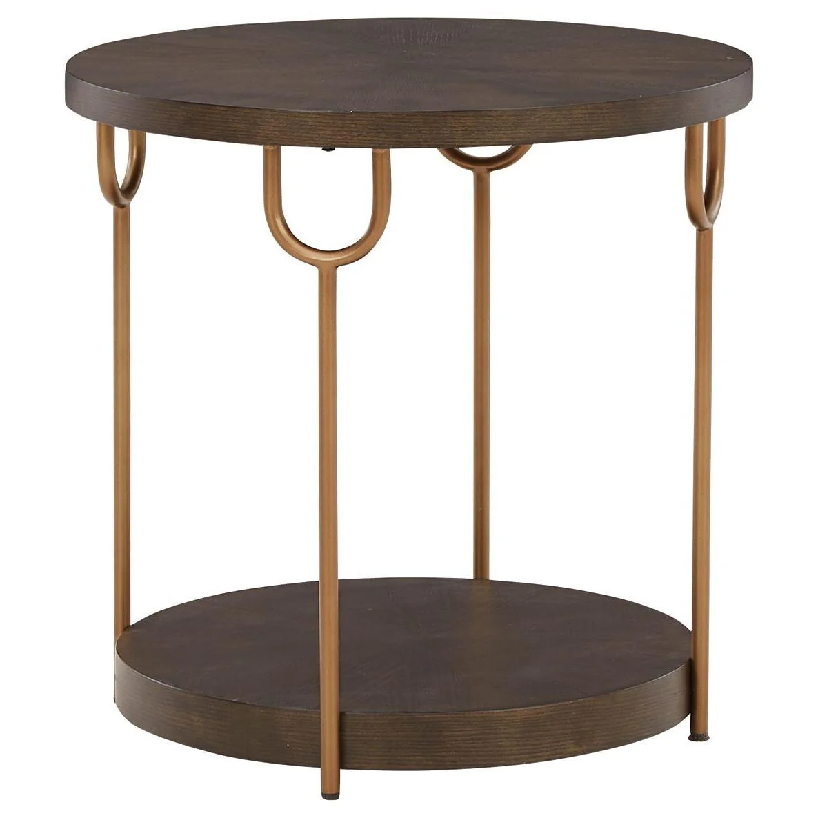 Brazburn - Dark Brown / Gold Finish - Round End Table