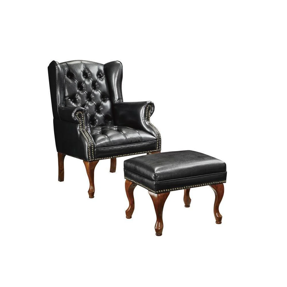 Button Tufted Back Accent Chair With Ottoman - Black - Image 2
