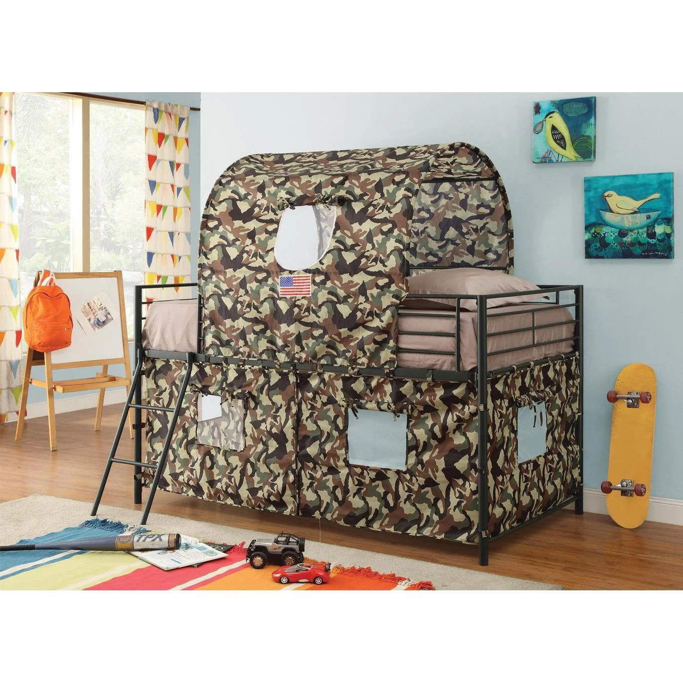 Camouflage - Tent Loft Bed With Ladder - Brown