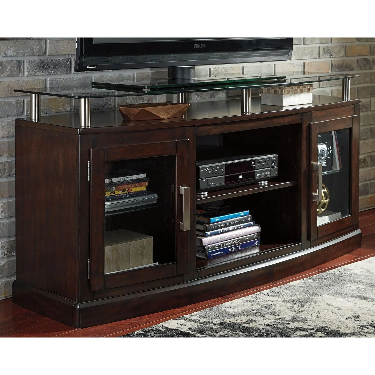 Chanceen - Dark Brown - 2 Pc. - 60" Tv Stand With Fireplace Insert Glass/stone - Image 2