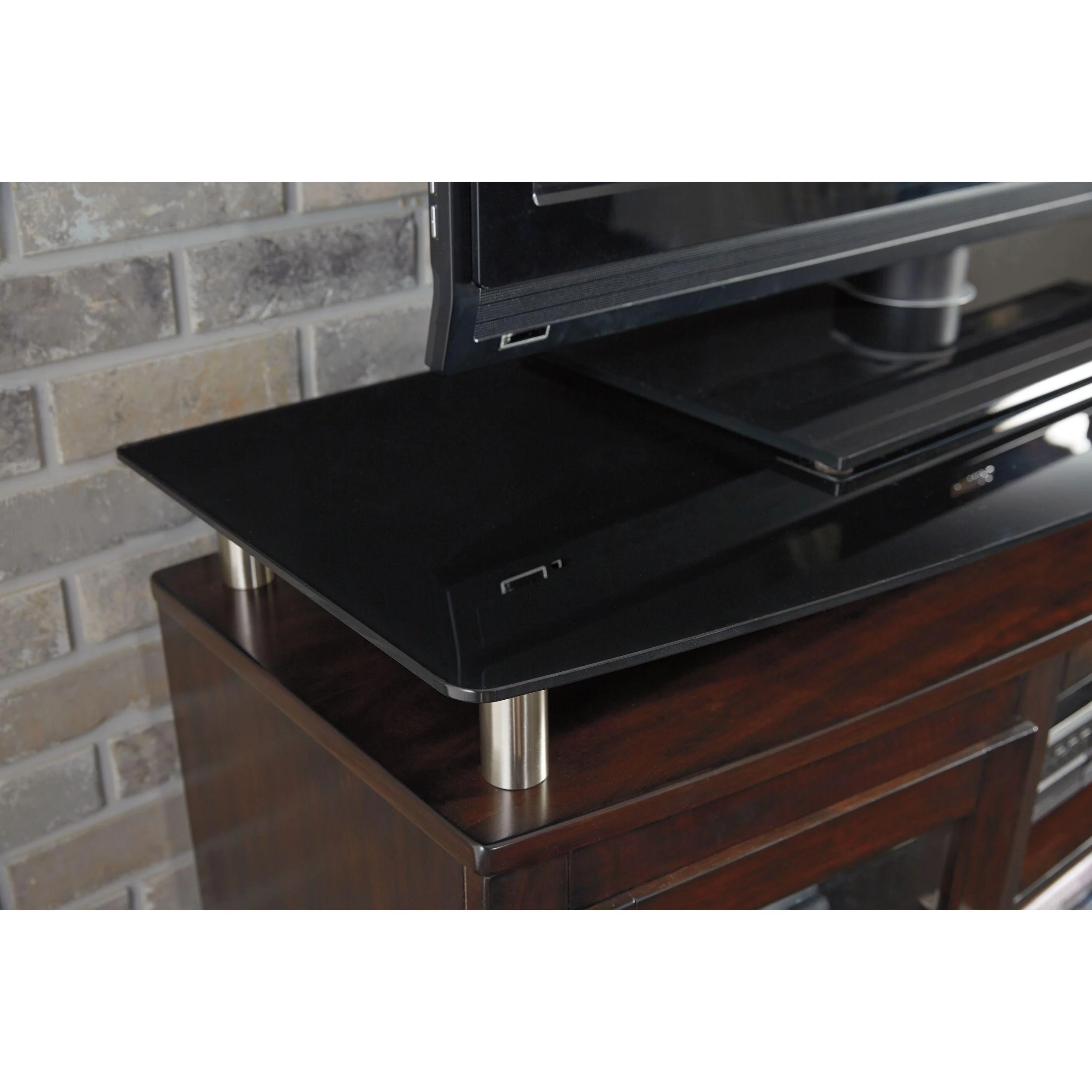 Chanceen - Dark Brown - 2 Pc. - 60" Tv Stand With Fireplace Insert Glass/stone - Image 3