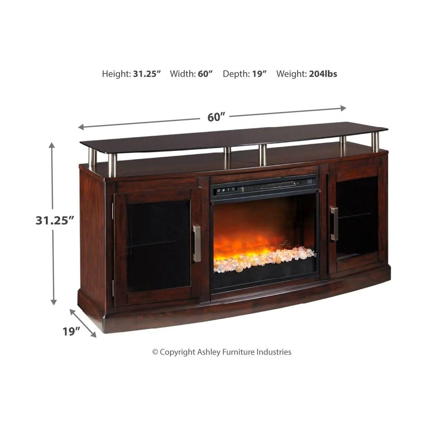 Chanceen - Dark Brown - 2 Pc. - 60" Tv Stand With Fireplace Insert Glass/stone - Image 8