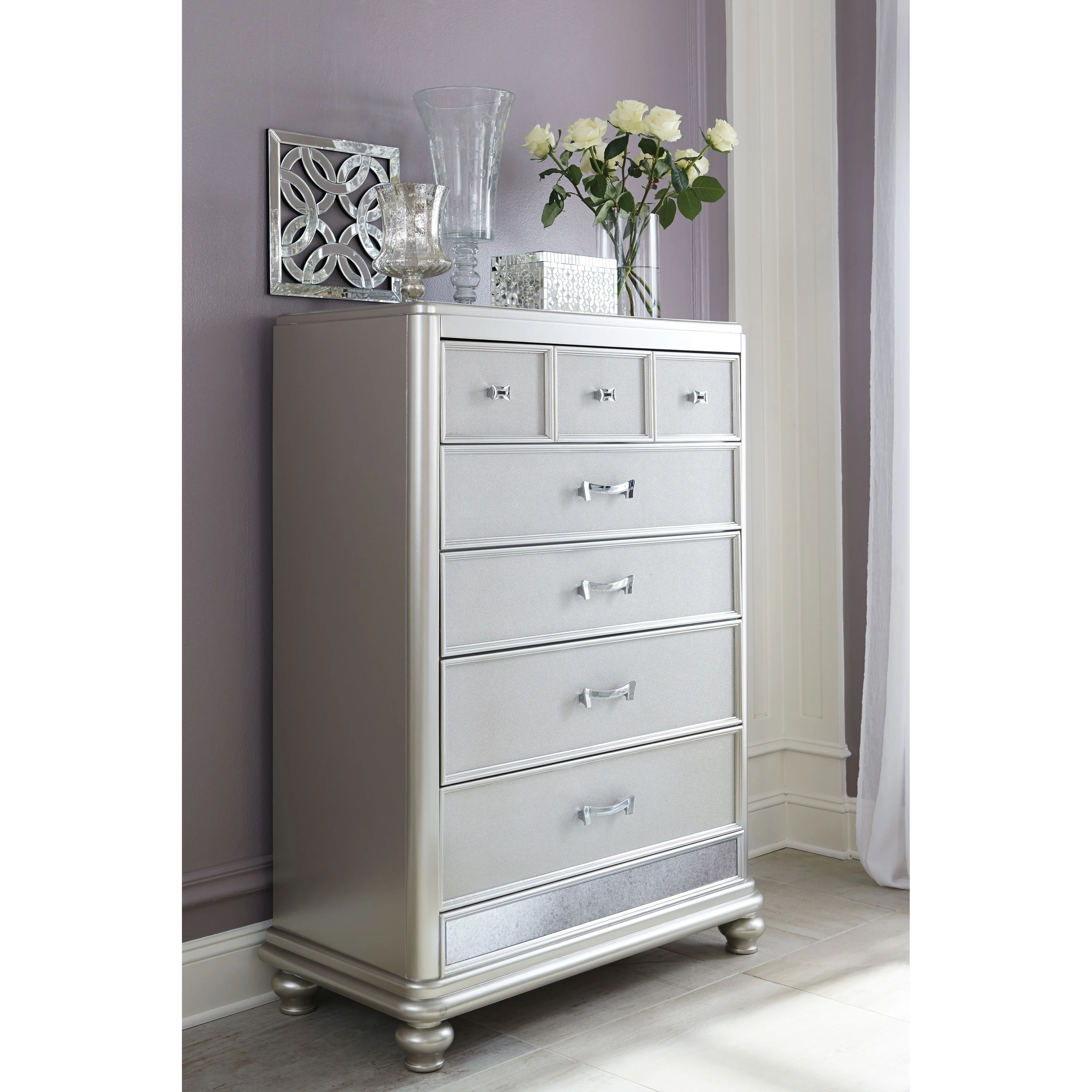 Coralayne - Silver - Five Drawer Chest - Image 3