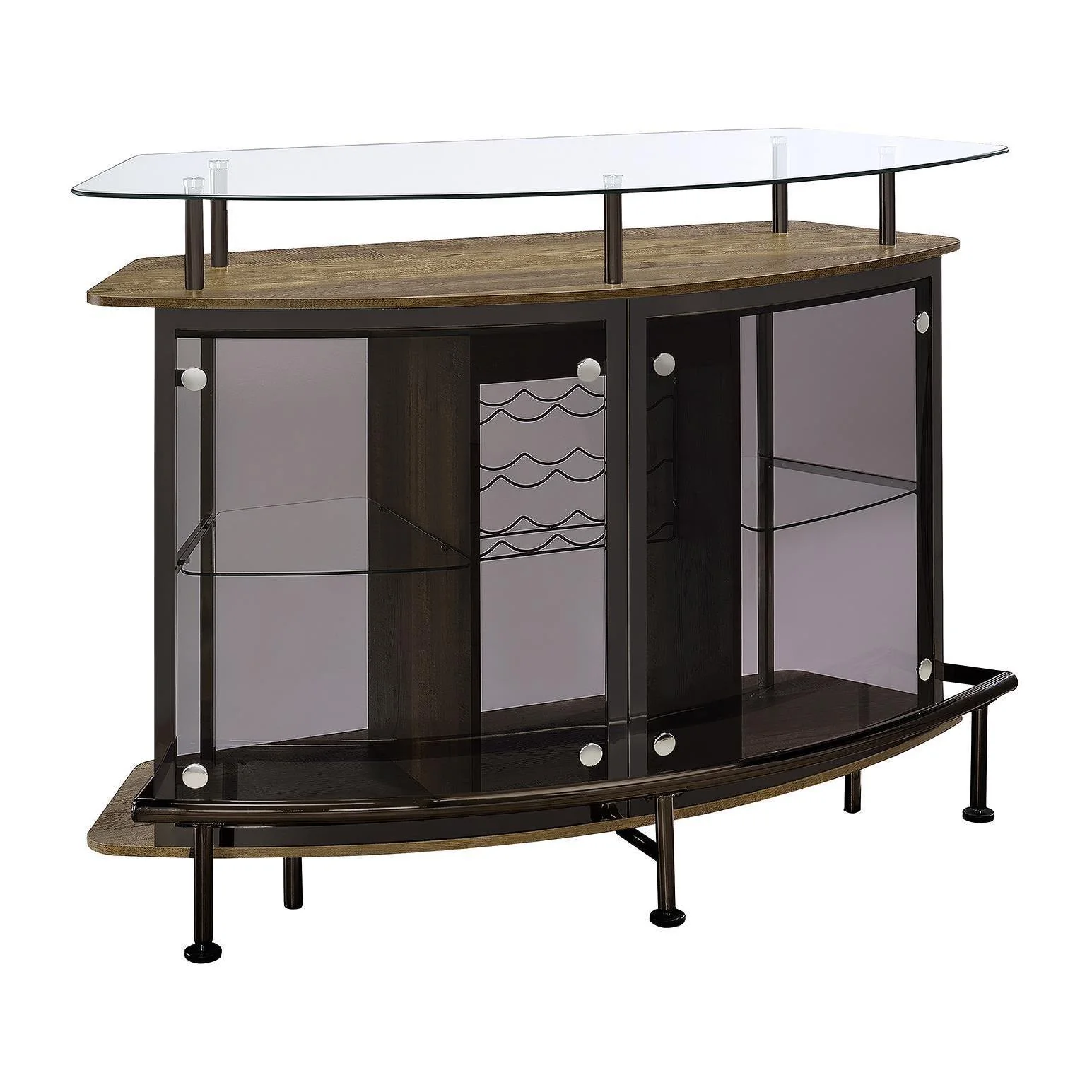Crescent Shaped - Brown - Glass Top Bar Unit With Drawer - Image 3