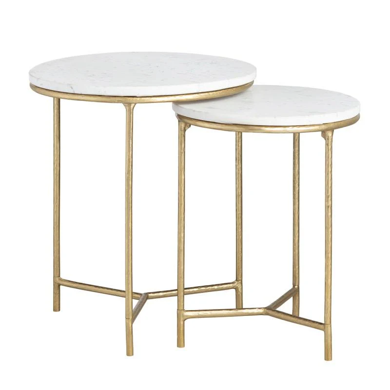 Crestview Athens Nested End Tables in Gold & Marble-2 Tables
