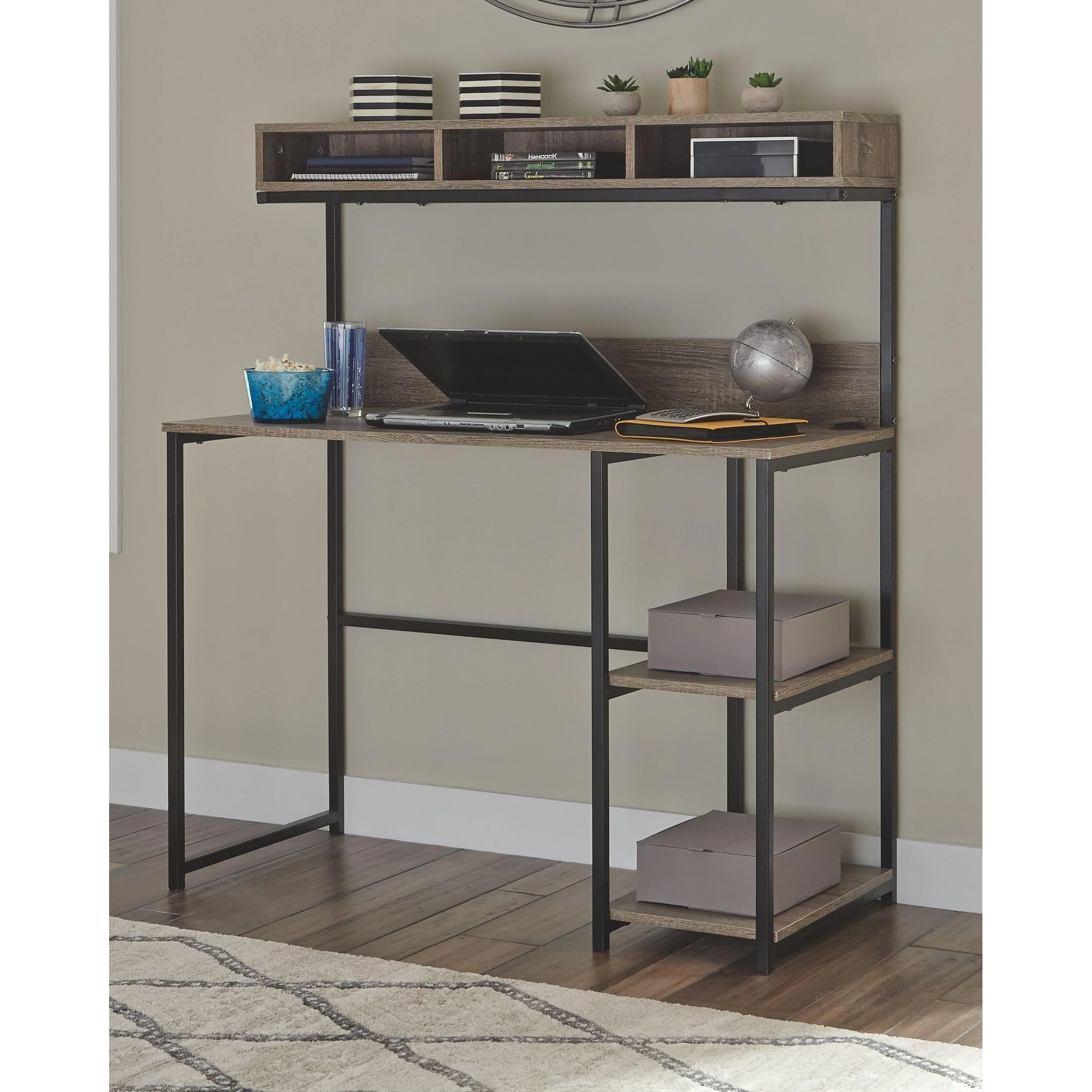 Daylicrew - Grayish Brown/gunmetal - Home Office Desk And Hutch - Image 2
