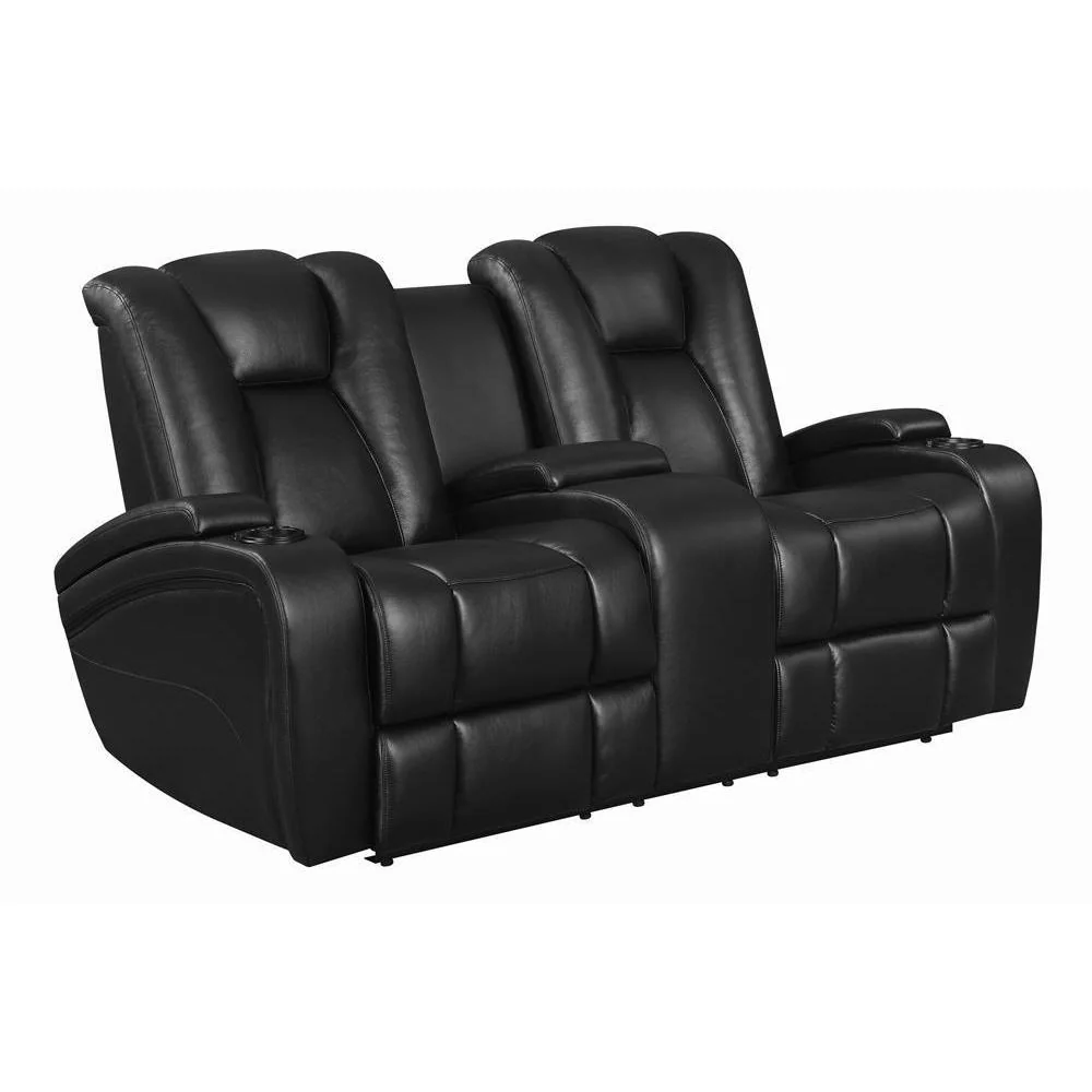 Delange - Power Reclining Loveseat - Black - Image 2