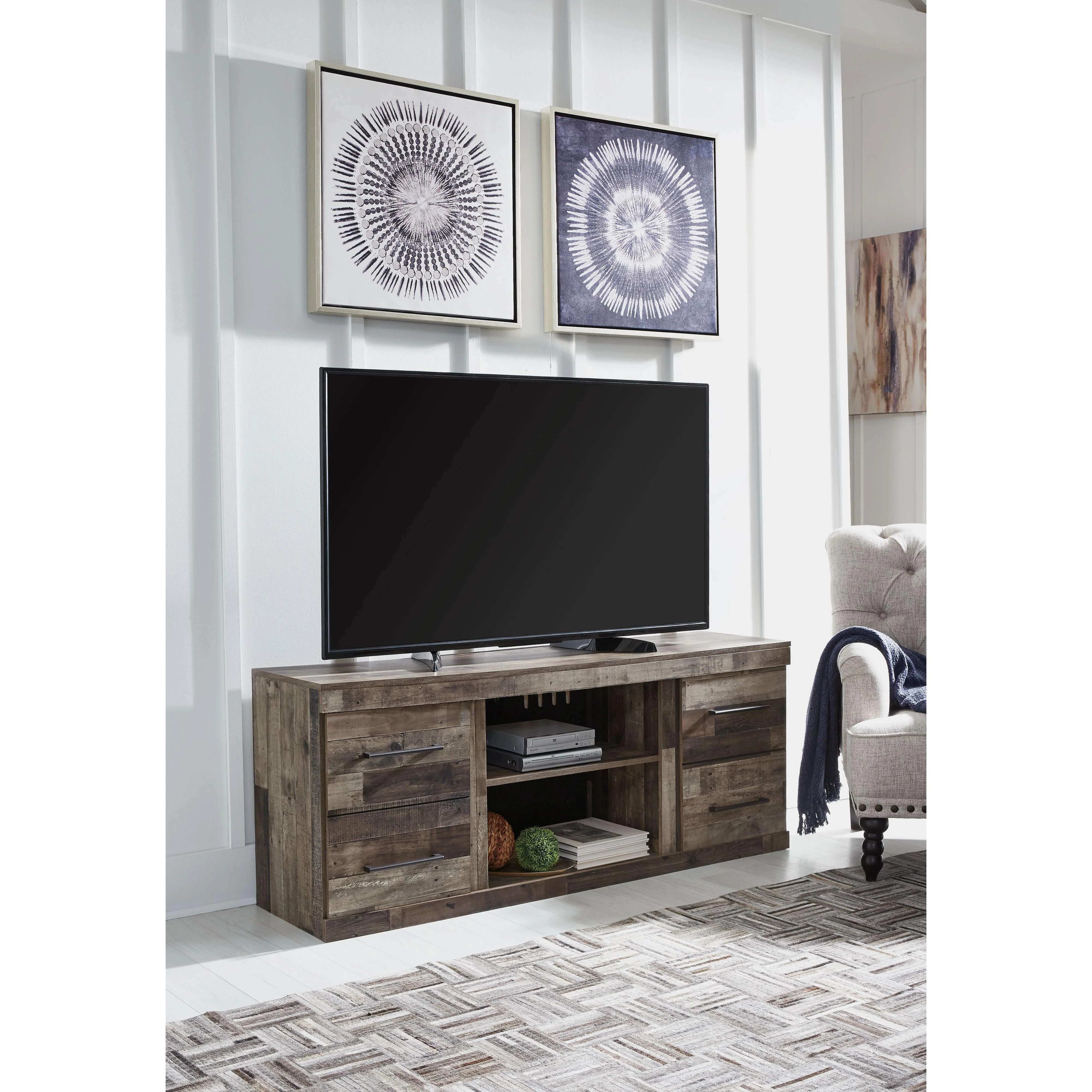 Ashley Derekson Large TV Stand w/Fireplace Option in Multi-Gray - Image 2
