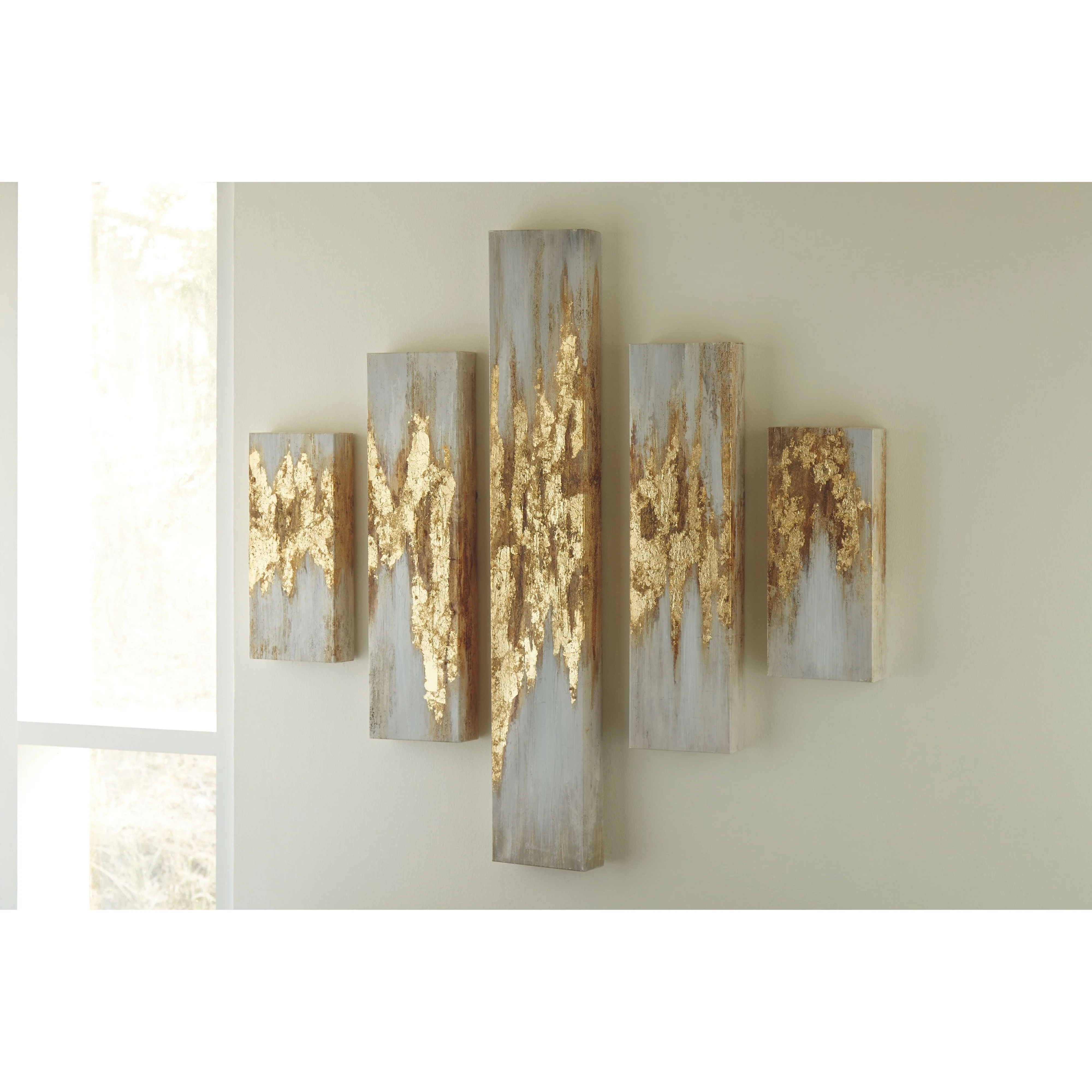 Devlan - Gold Finish/white - Wall Art Set (5/cn) - Image 2
