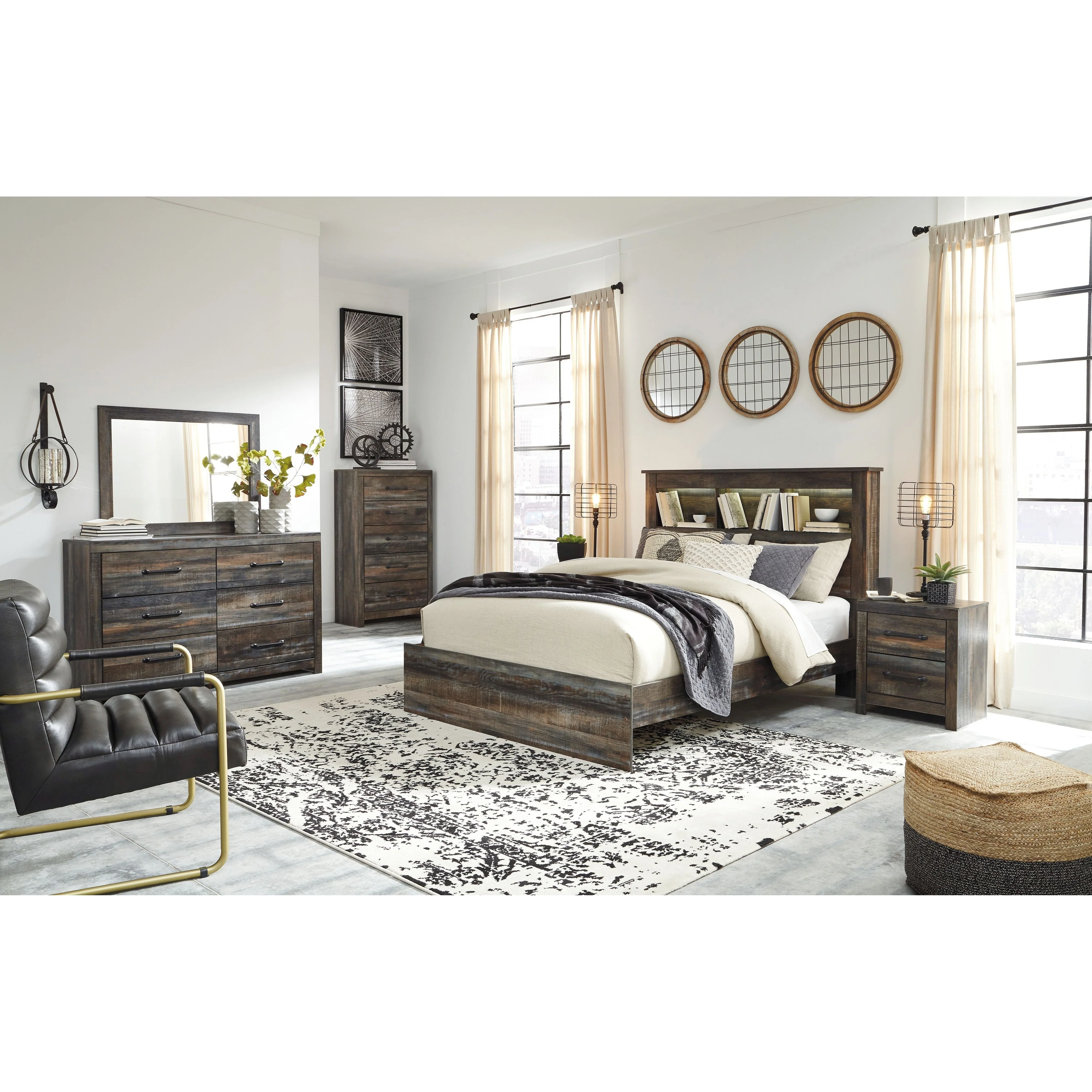 Drystan - Brown / Beige - Queen Panel Bookcase Bed - Image 4