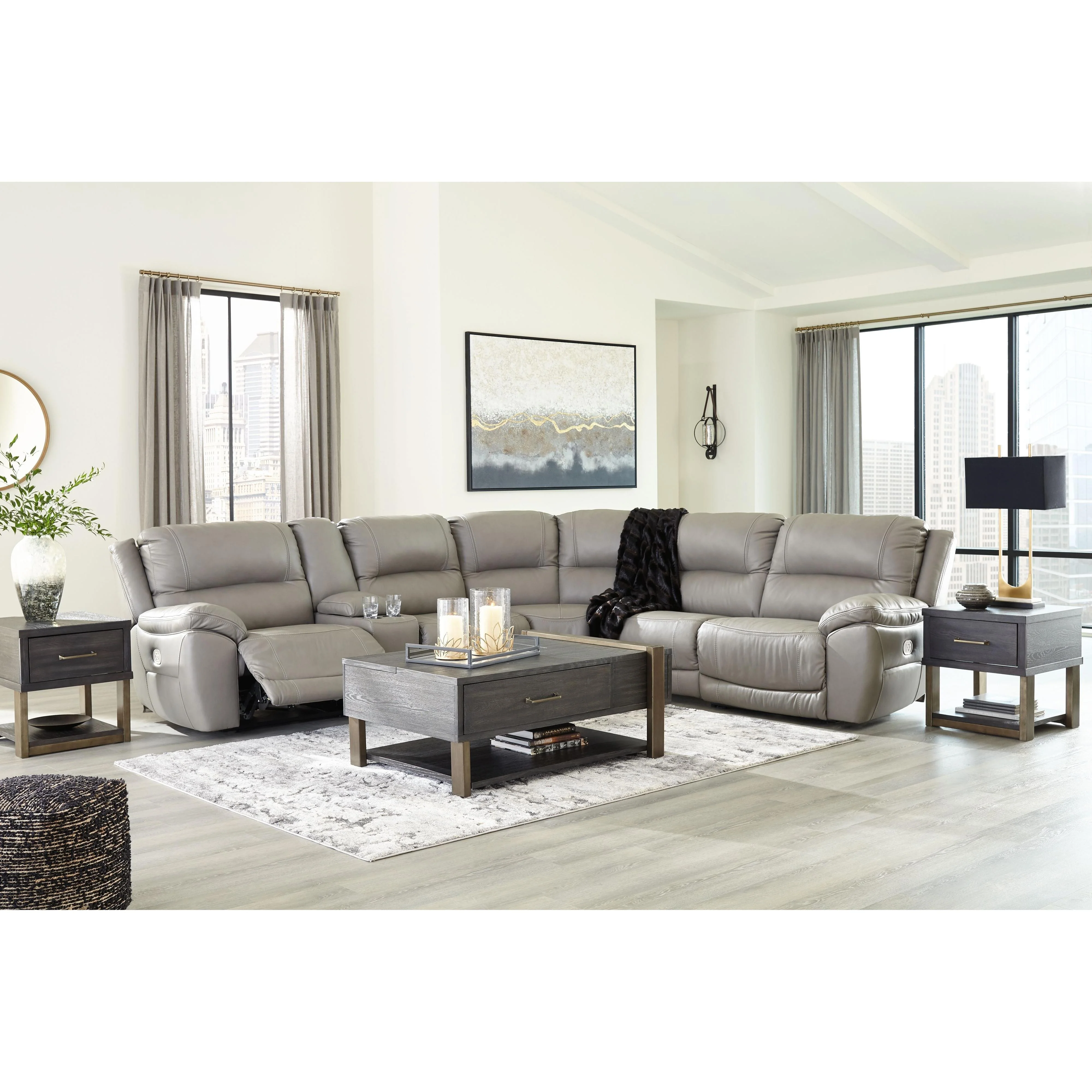 Dunleith - Gray - Power Reclining Sectional 6 Piece - Image 9
