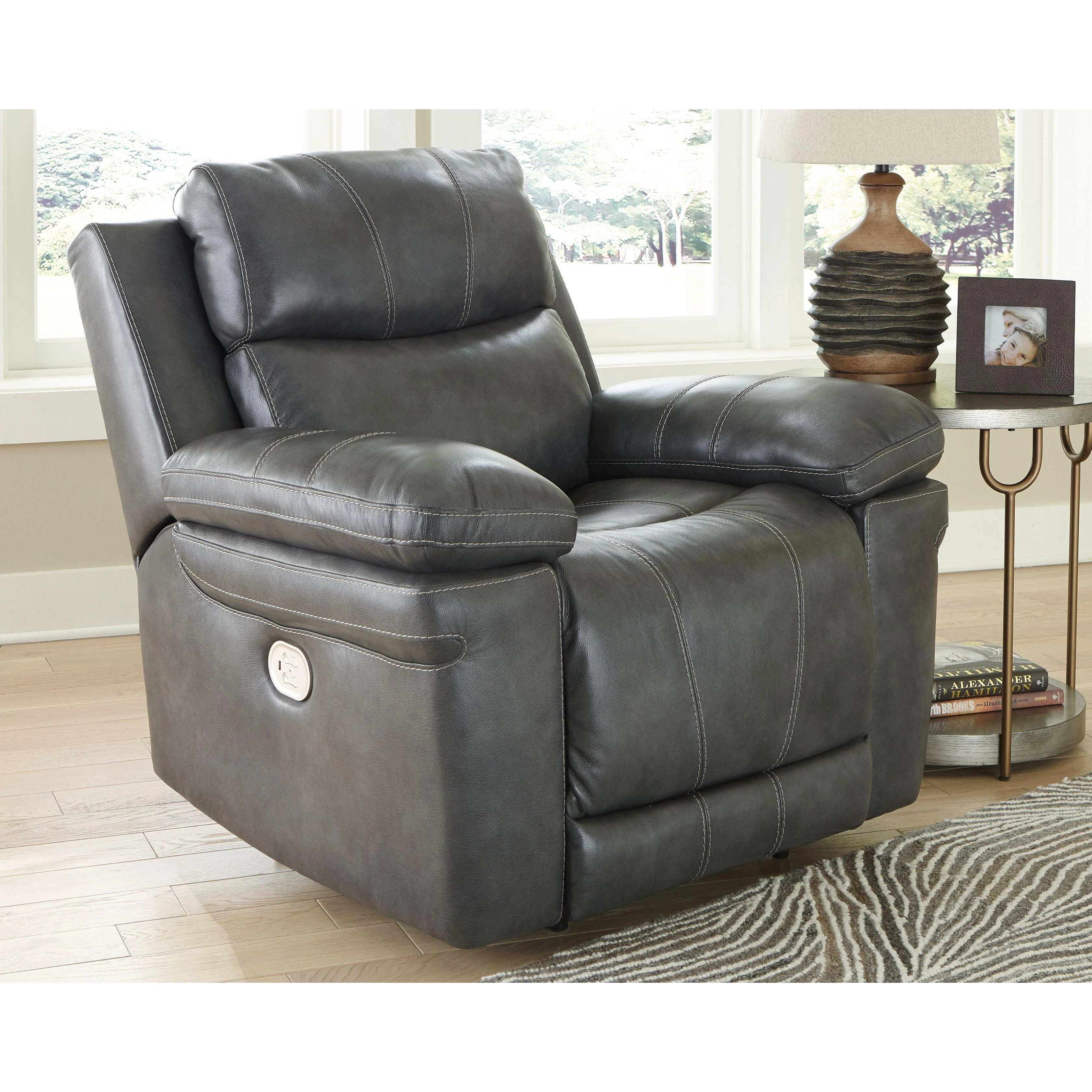 Ashley Edmar Power Recliner/Adjustible Headrest in Charcoal - Image 2