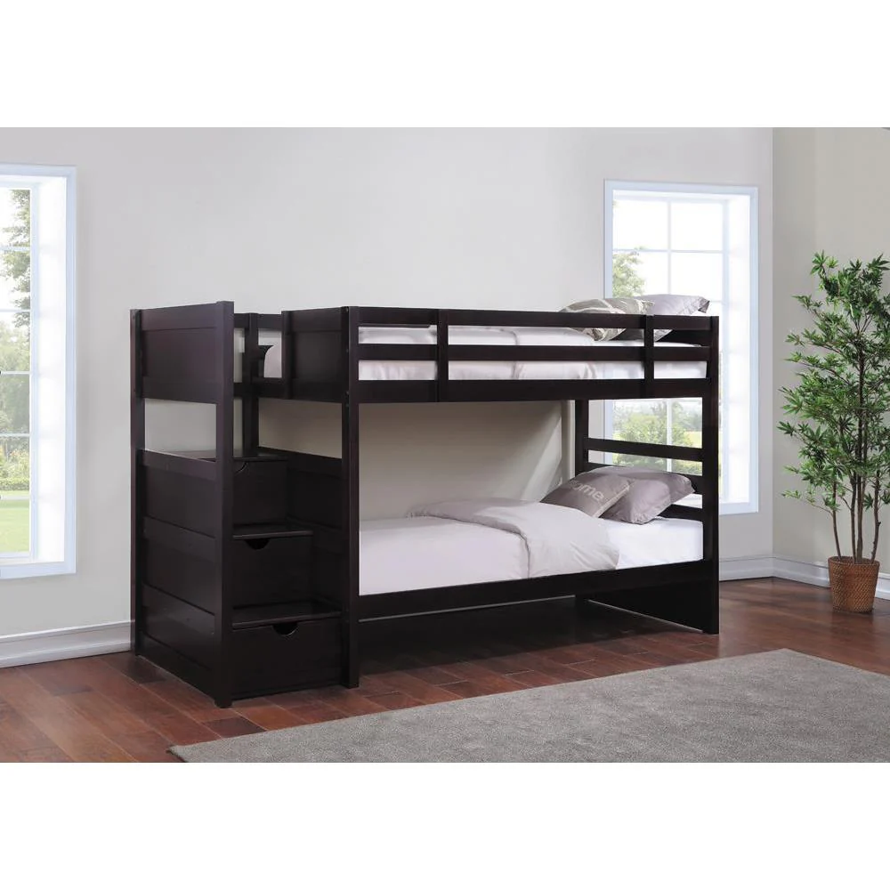 Elliott - Twin Over Twin Stairway Bunk Bed - Brown