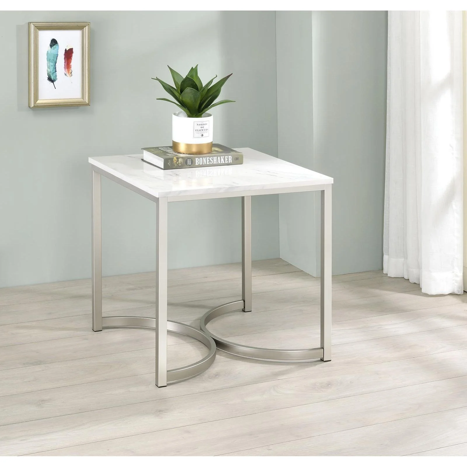End Table Satin Nickel - White