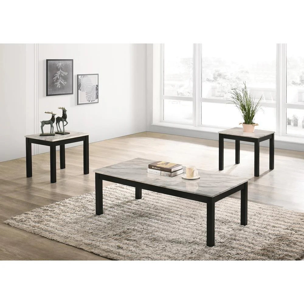 Faux Marble 3-piece Occasional Table Set - White And Black - Image 3