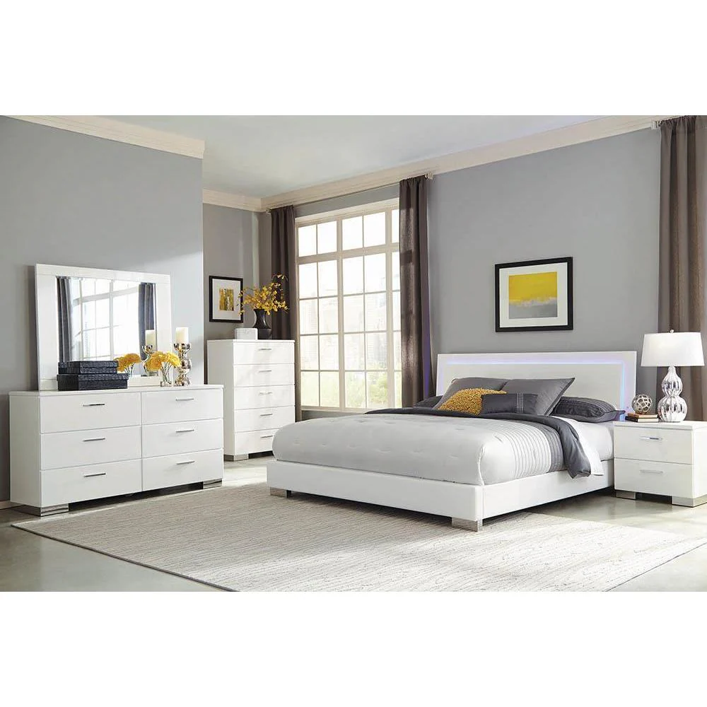 Felicity - Eastern King Led Bed - Wood - White