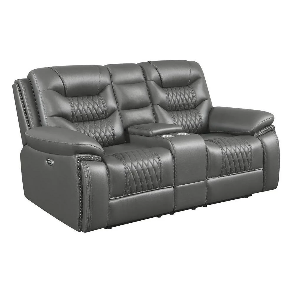 Flamenco - Tufted Upholstered Power Loveseat With Console - Charcoal