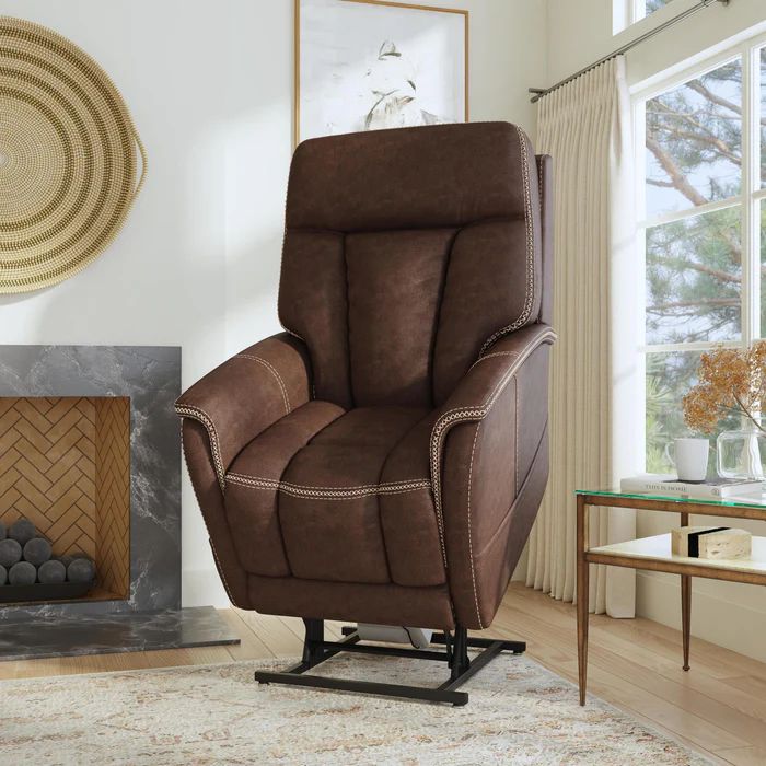 Flexsteel Atlas Fabric Power Lift Recliner w/Power Headrest & Lumbar in Walnut - Image 3