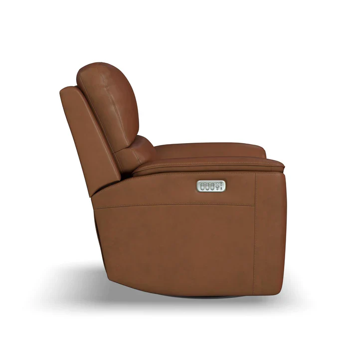 Flexsteel Henry Leather Power Swivel Gliding Recliner with Power Headrest, Lumbar, Heat & Massage in Caramel - Image 18