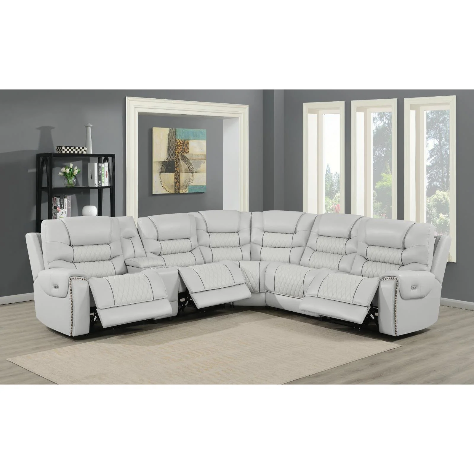 Garnet - Power Reclining Sectional - Pearl Silver - Image 2