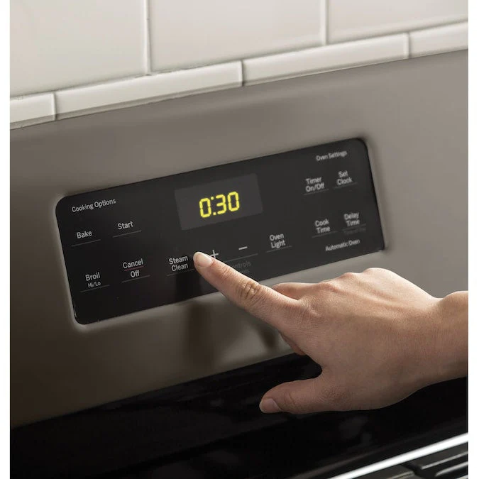GE 30" Free-Standing Gas Range with Steam Cleaning Oven in Slate - Image 3