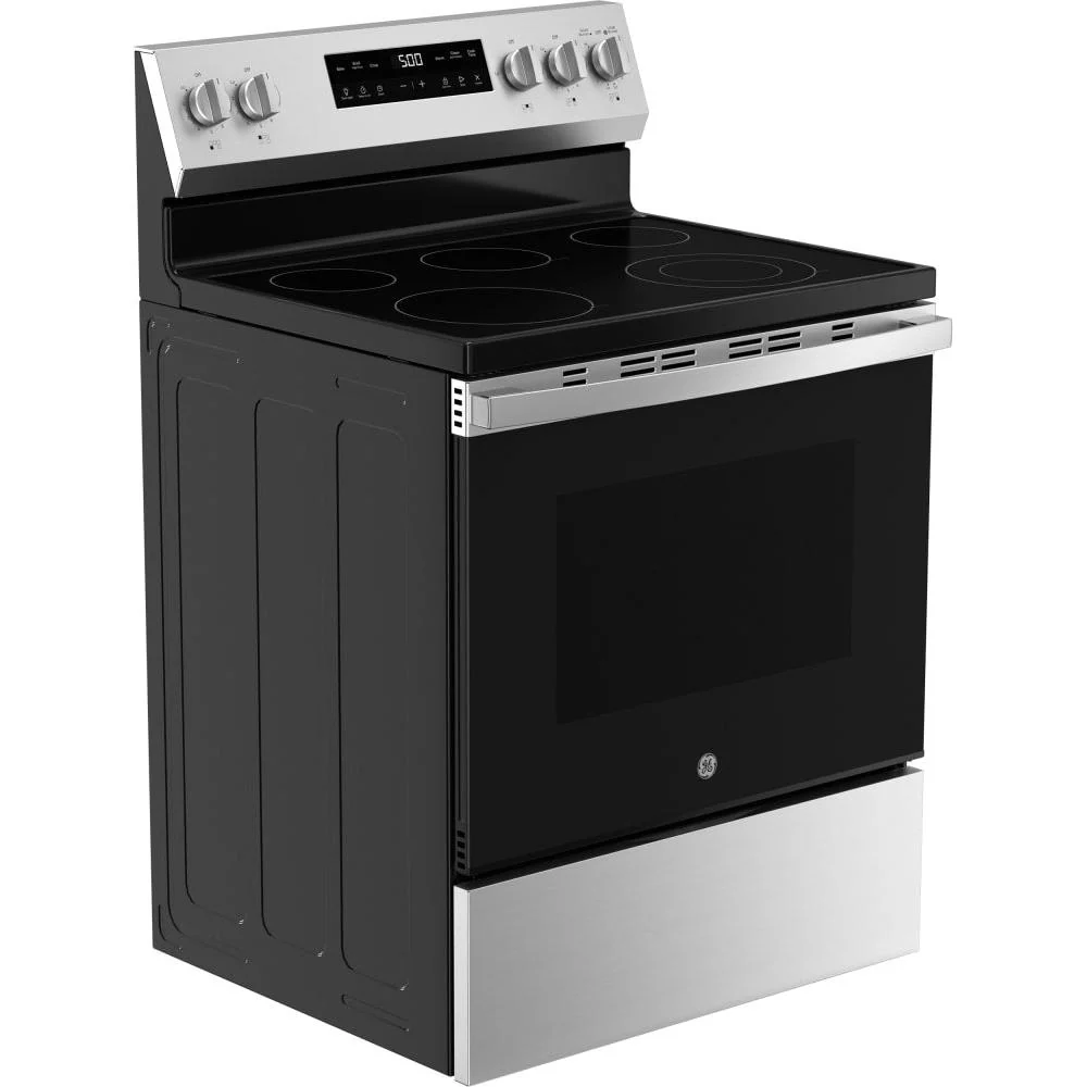GE 30" Freestanding Electric Range w/5 Smooth Top Elements, Self Clean in Stainless Steel - Image 2