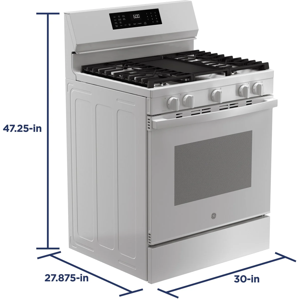 GE 30 Inch Freestanding Gas Smart Range with 5 Sealed Burners, 5.3 cu. ft. Convection Oven, Power Boil™ Burner, Griddle, Storage Drawer, WiFi, Enhanced Shabbos Mode Built In, and Steam Clean - Image 8