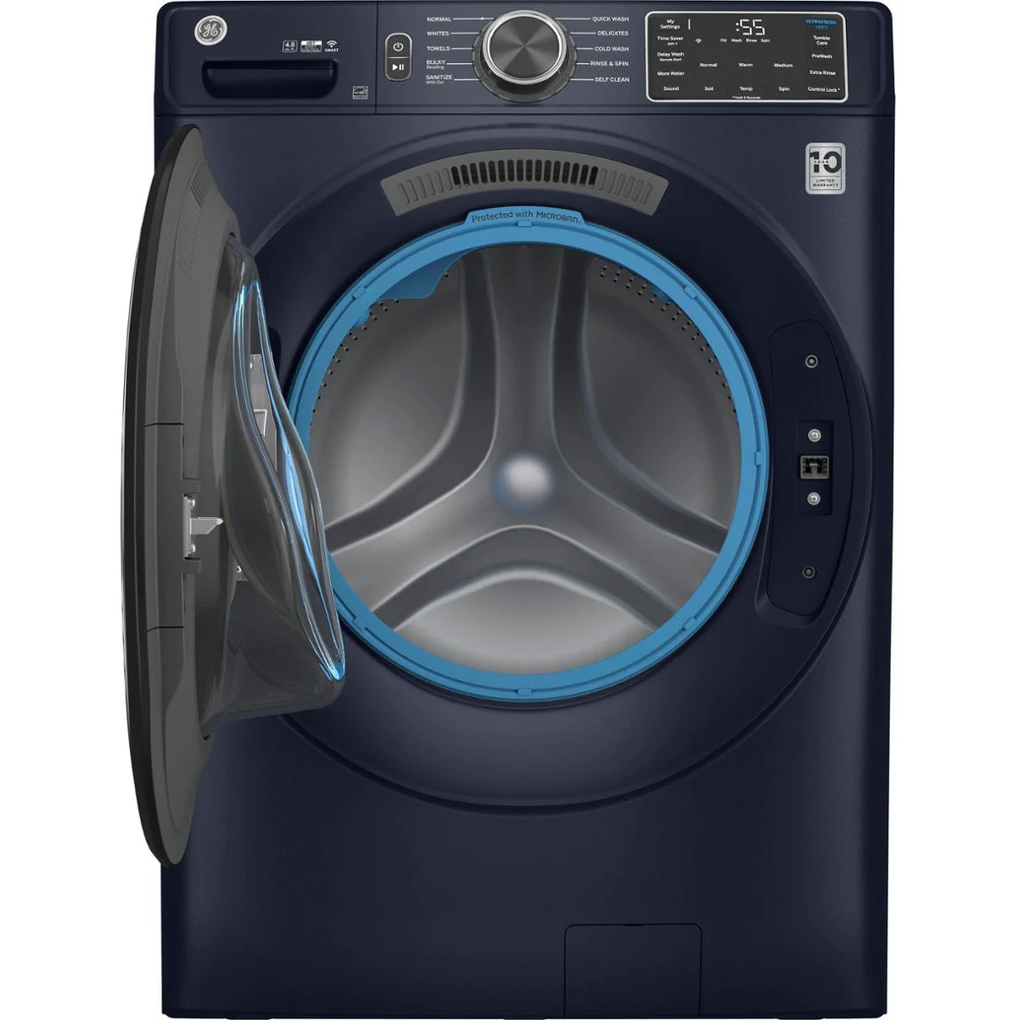 GE 4.8 cu. ft. Capacity Smart Front Load Washer w/Ultra Fresh Vent System w/Odor Block and Sanitize w/Oxi in Sapphire Blue - Image 2