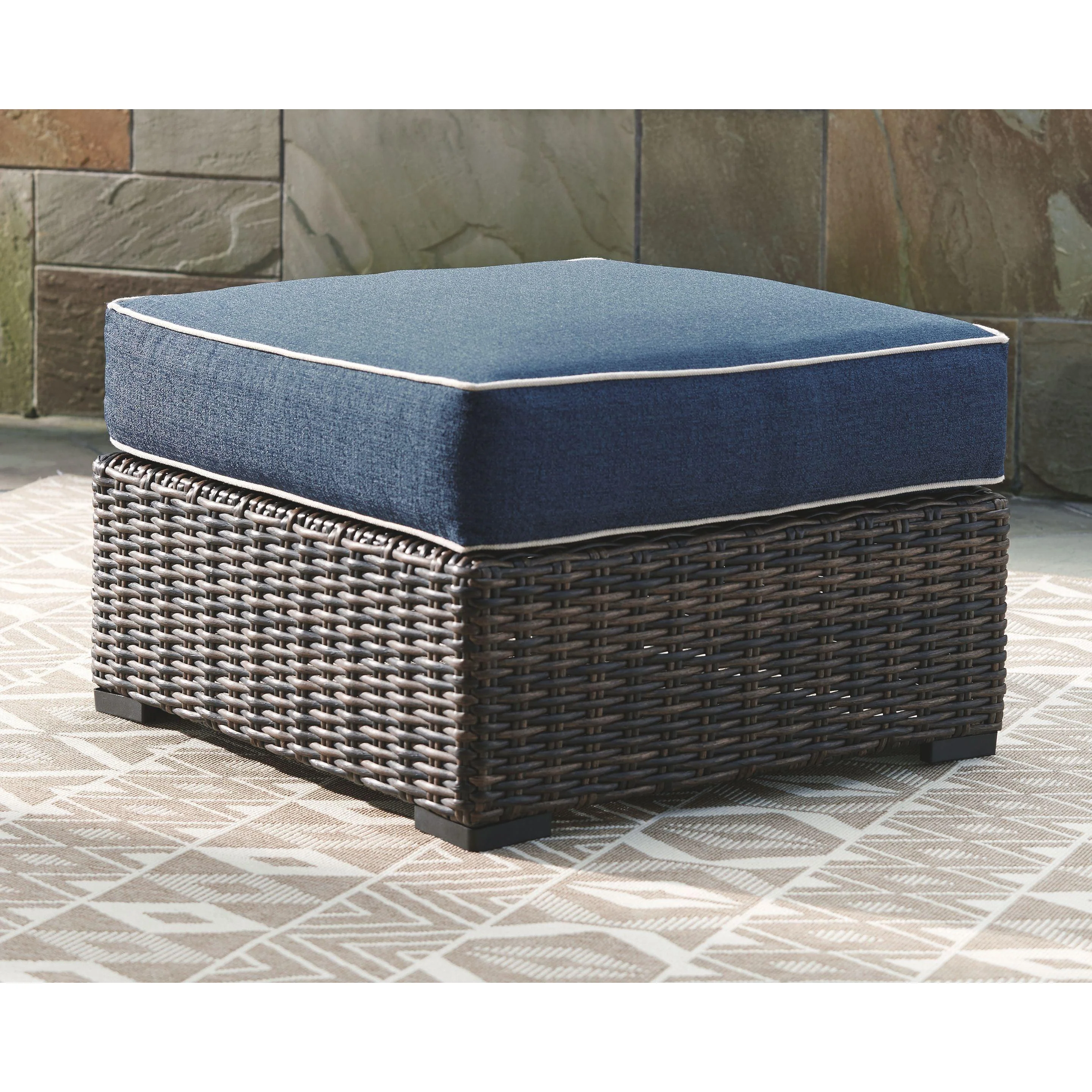 Grasson - Brown/blue - Ottoman With Cushion - Image 2