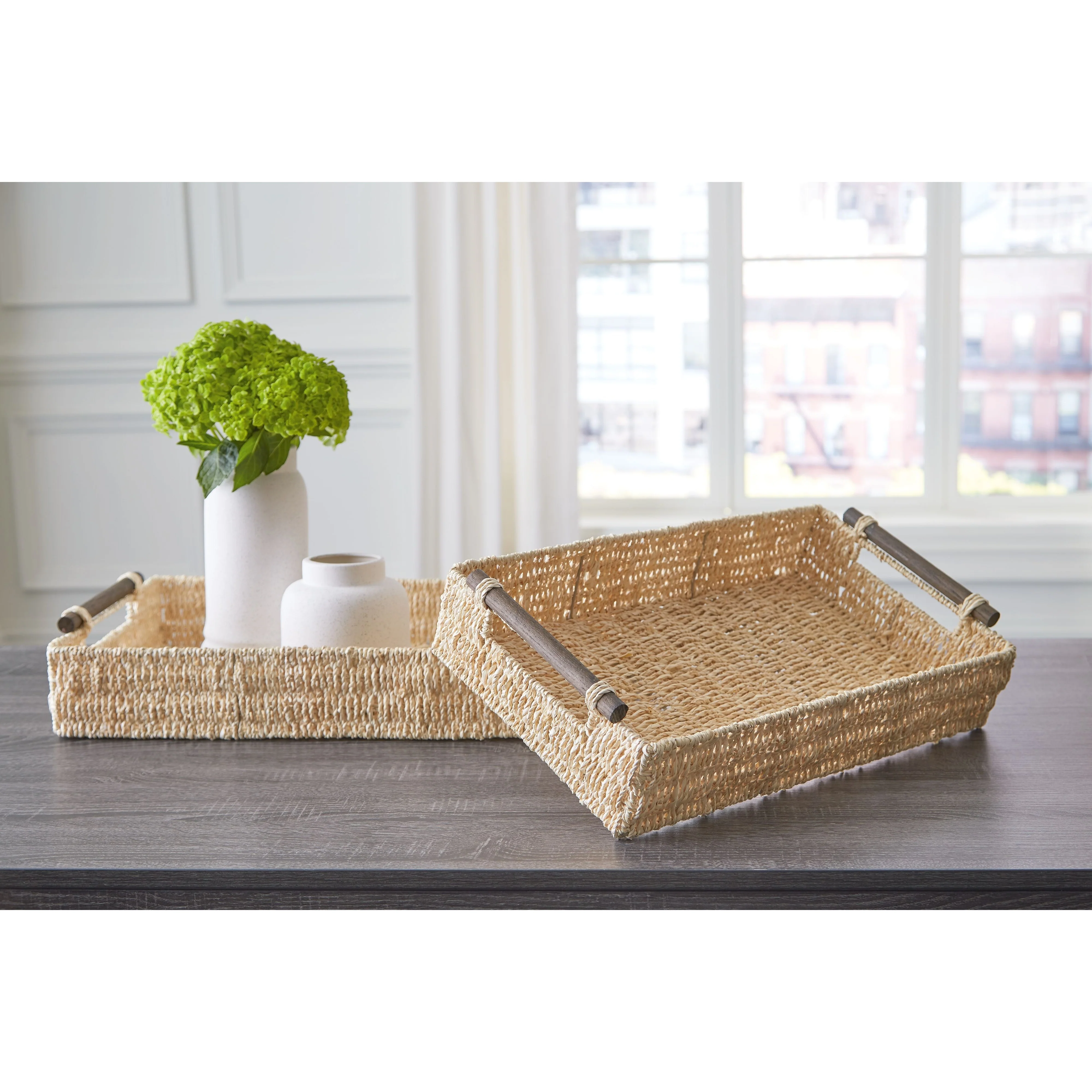 Halima - Tan - Tray Set (2/cn) - Palm Leaf - Image 7