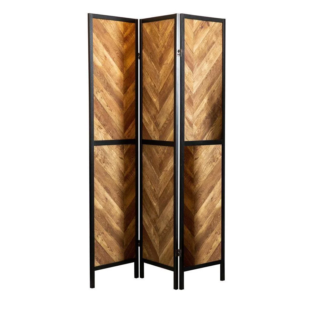 Herringbone - Pattern 3-panel Screen - Light Brown