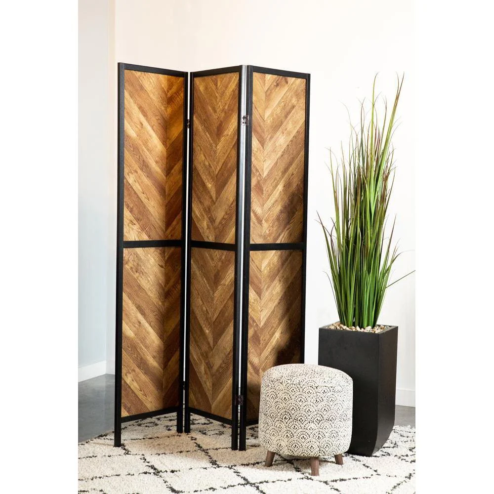 Herringbone - Pattern 3-panel Screen - Light Brown - Image 2
