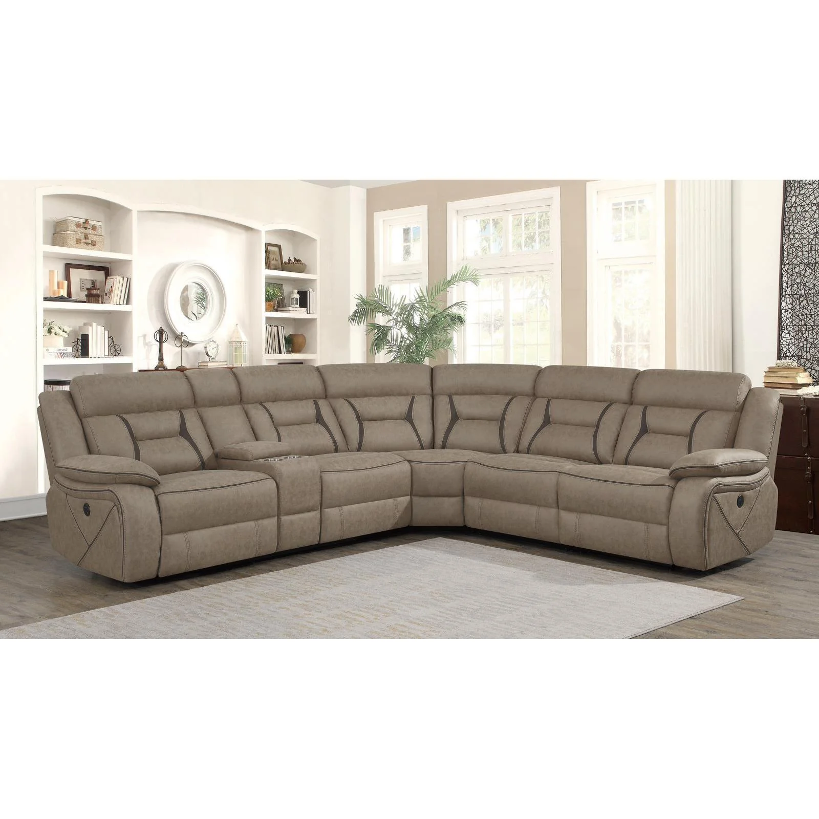 Higgins Motion Collection - 4 Pc Power Sectional - Light Brown