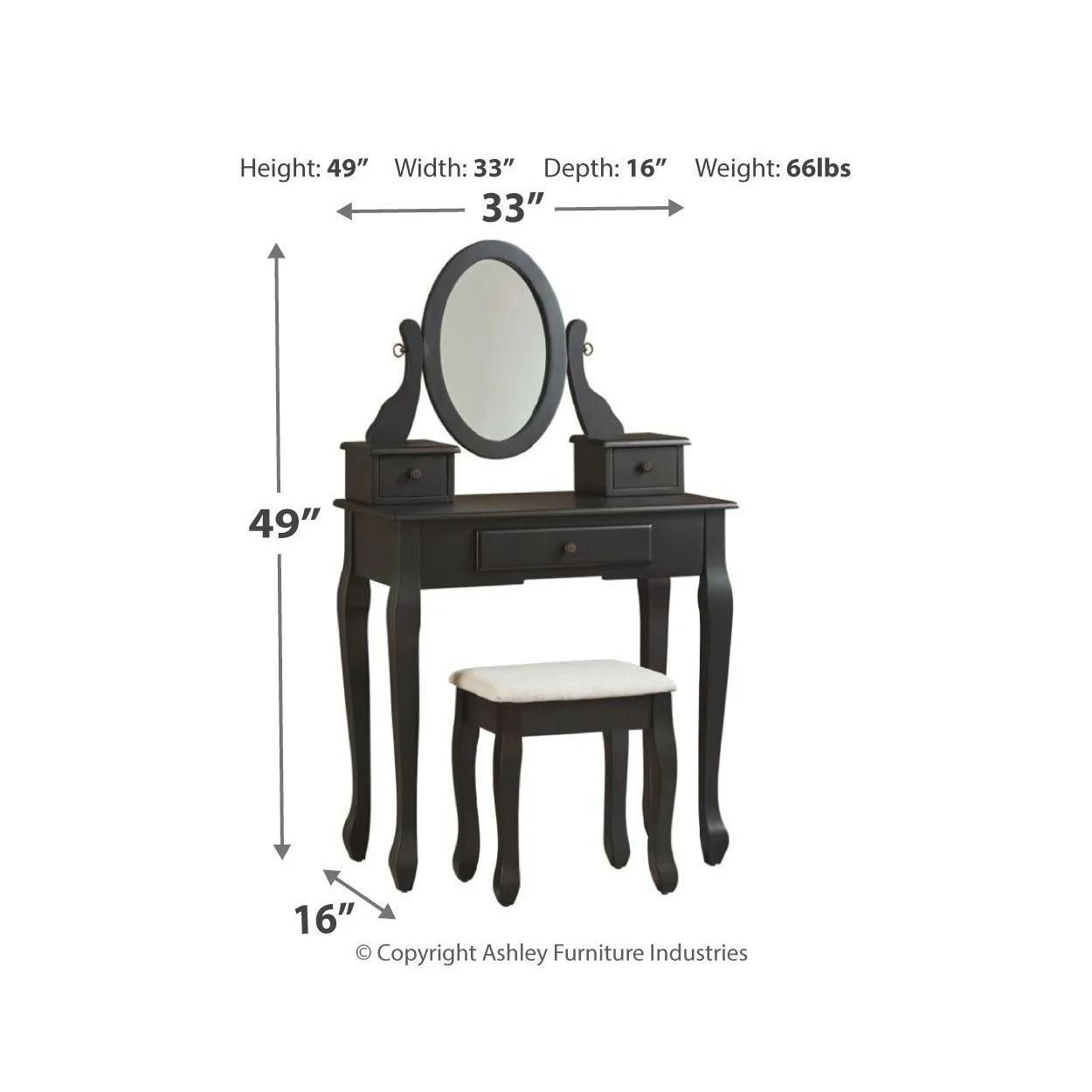 Huey - Black - Vanity/mirror/stool (3/cn) - Image 4