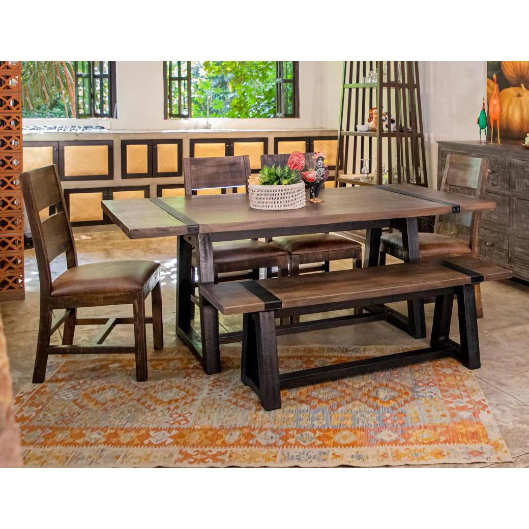 IFD Urban Art Dining Table & 5 Chairs & Bench in Brown