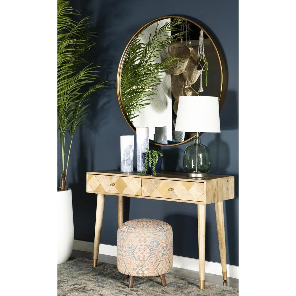 Ikat - Pattern Round Accent Stool - Beige - Image 3