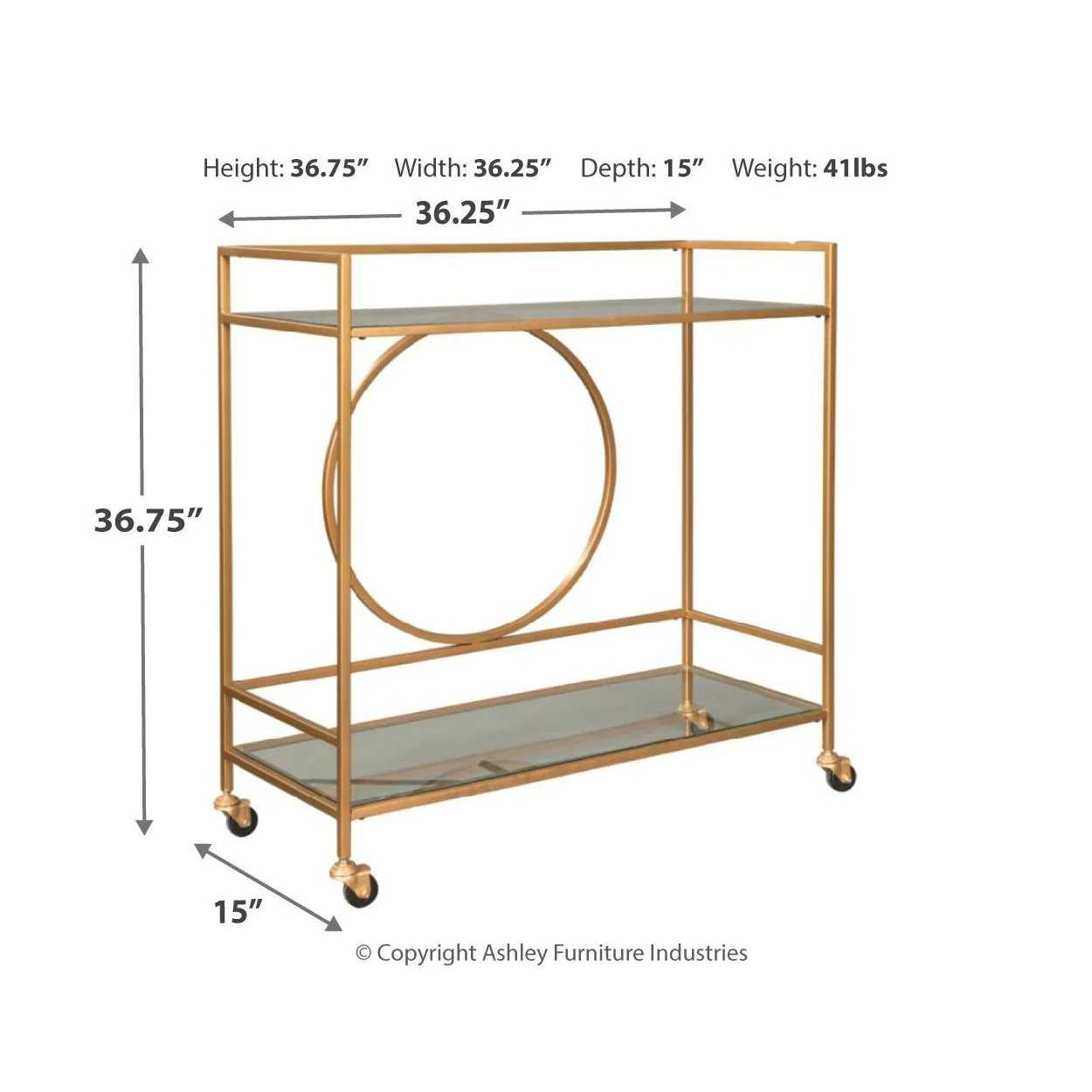 Jackford - Antique Gold Finish - Bar Cart - Image 3