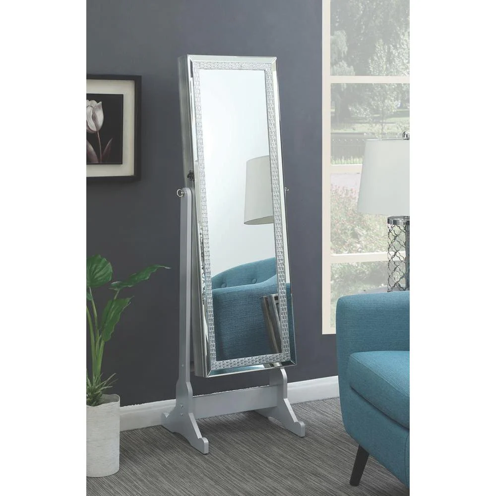 Jewelry - Cheval Mirror With Crytal Trim - Pearl Silver