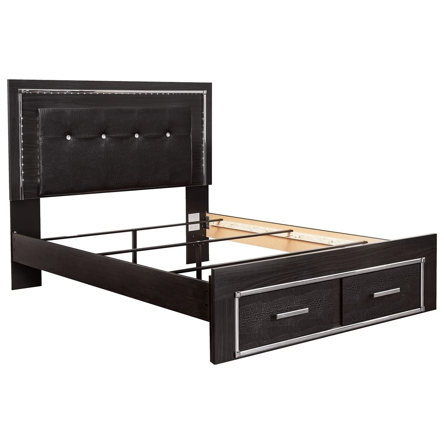 Kaydell - Black - Queen Upholstered Panel Bed With 2 Storage Drawers, Roll Slats - Image 2