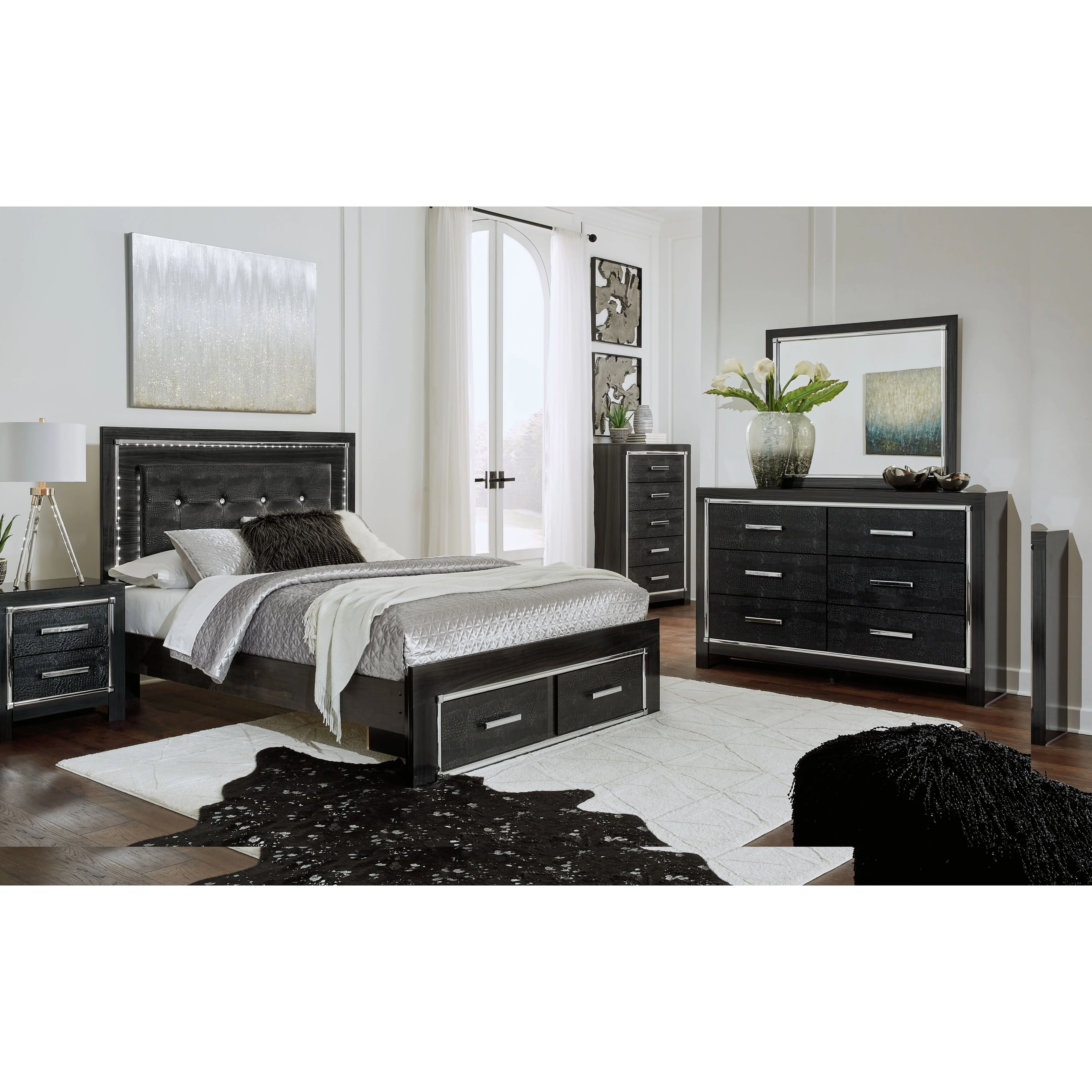 Kaydell - Black - Queen Upholstered Panel Bed With 2 Storage Drawers, Roll Slats - Image 3