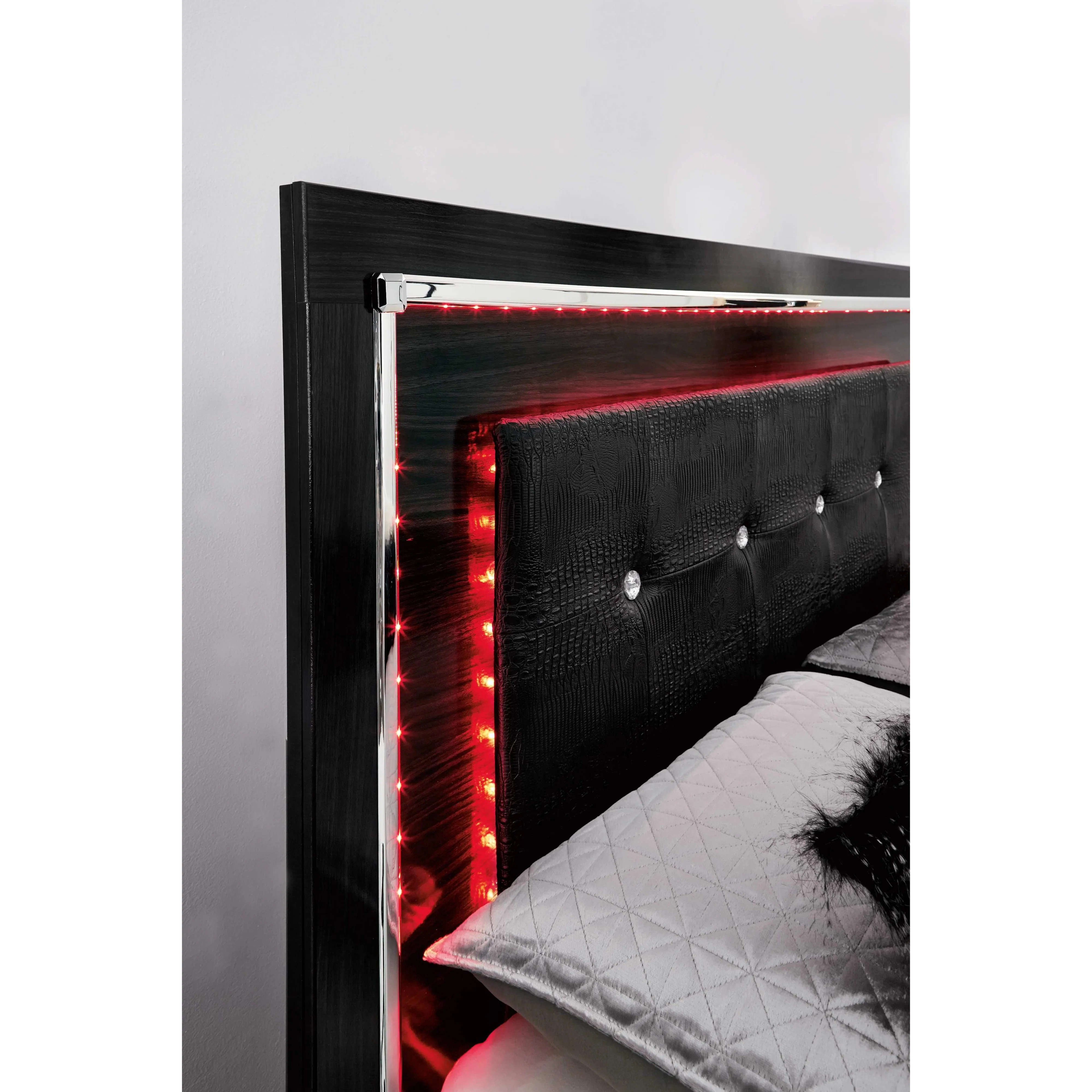 Kaydell - Black - Queen Upholstered Panel Bed With 2 Storage Drawers, Roll Slats - Image 4