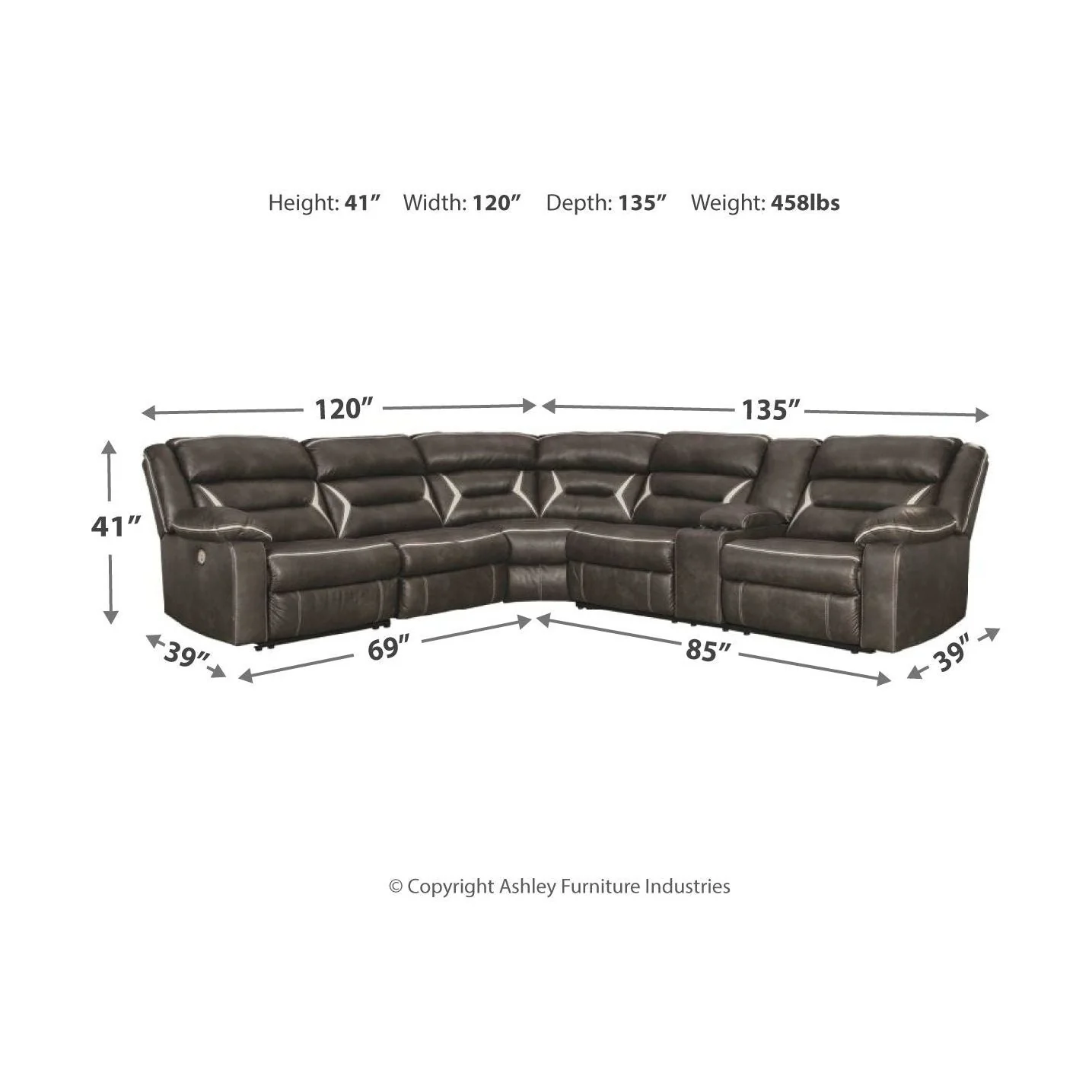 Kincord - Midnight - Left Arm Facing Power Recliner 4 Pc Sectional - Image 8