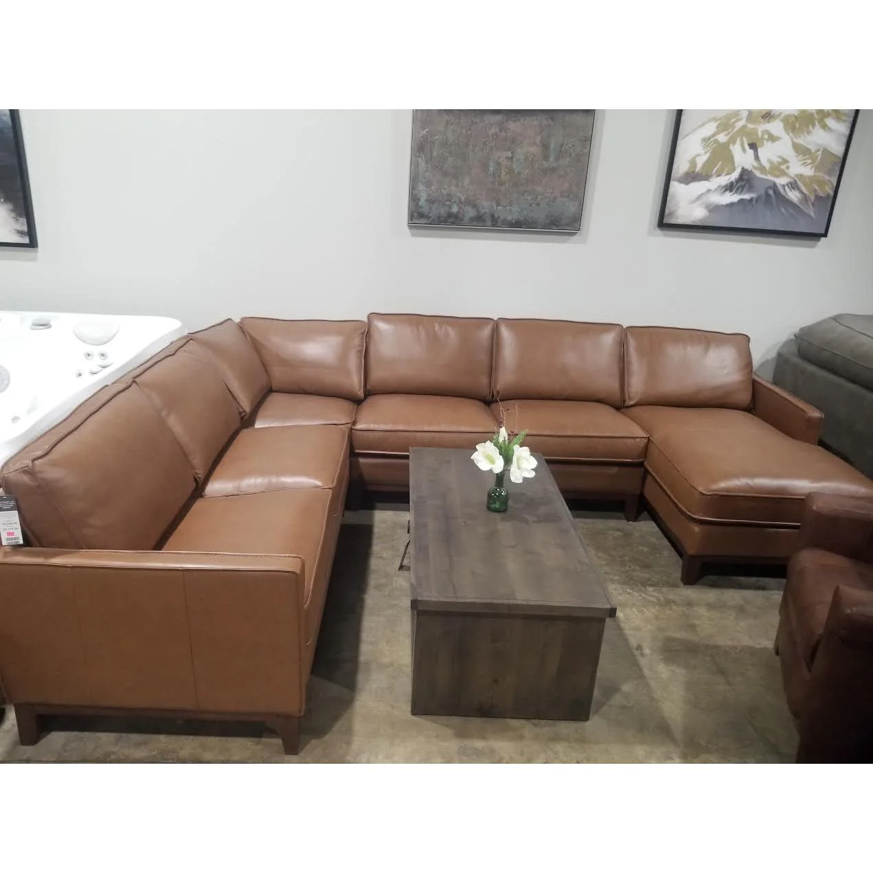 Leather Italia Weston 4 Piece Sectional w/Right Chaise in Highland Saddle.