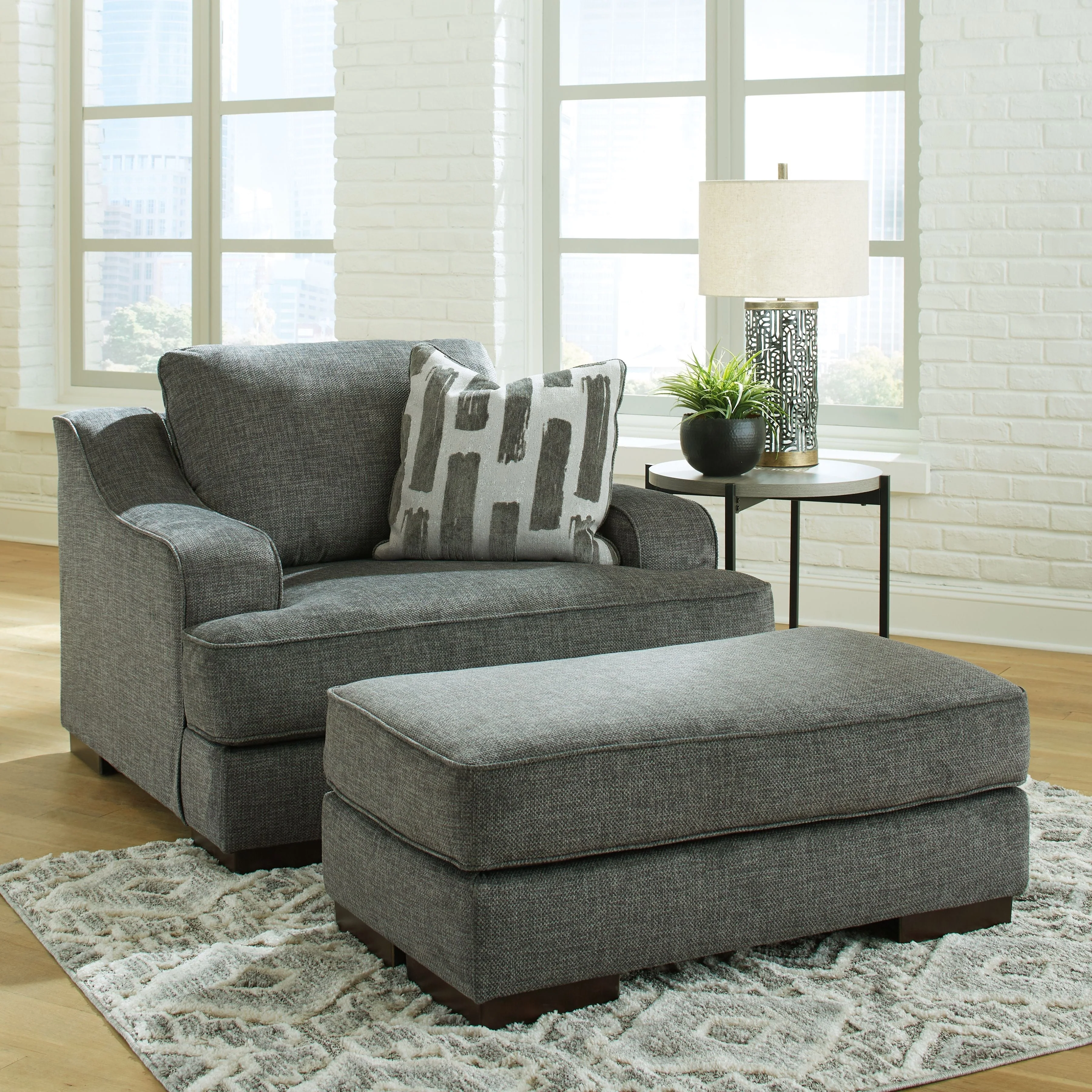 Lessinger - Pewter - 2 Pc. - Chair And A Half, Ottoman