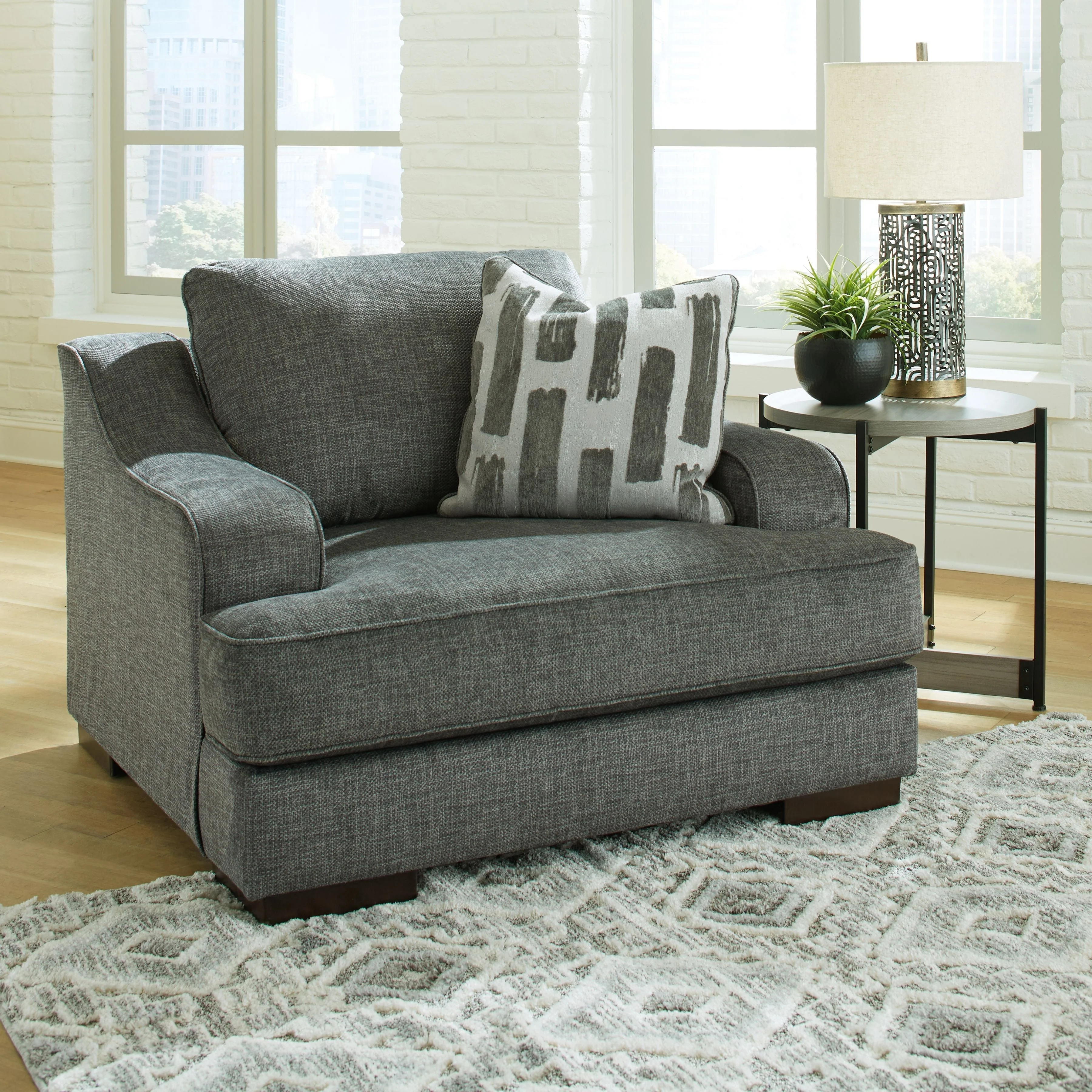 Lessinger - Pewter - 2 Pc. - Chair And A Half, Ottoman - Image 2