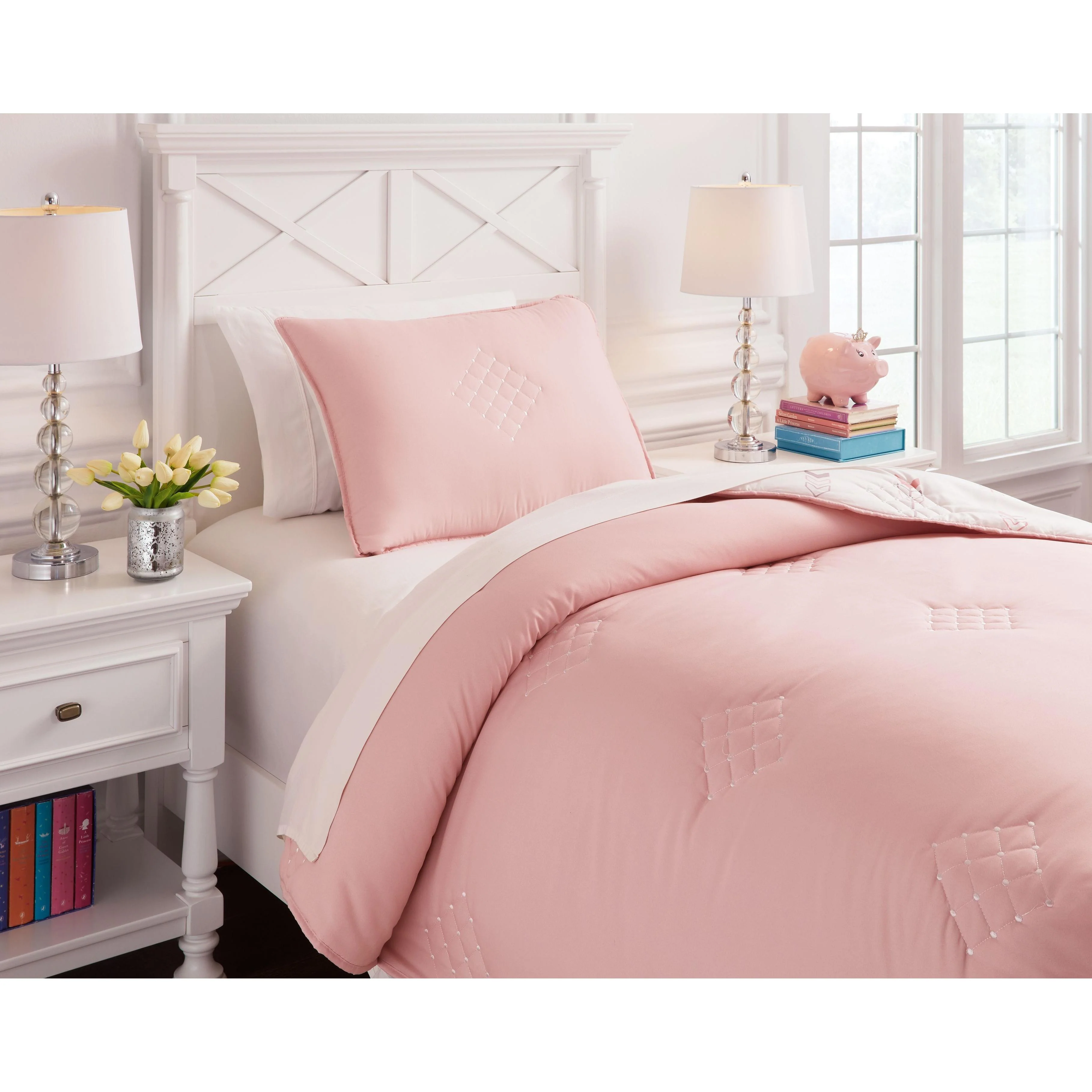 Lexann - Pink/white/gray - Twin Comforter Set - Image 11