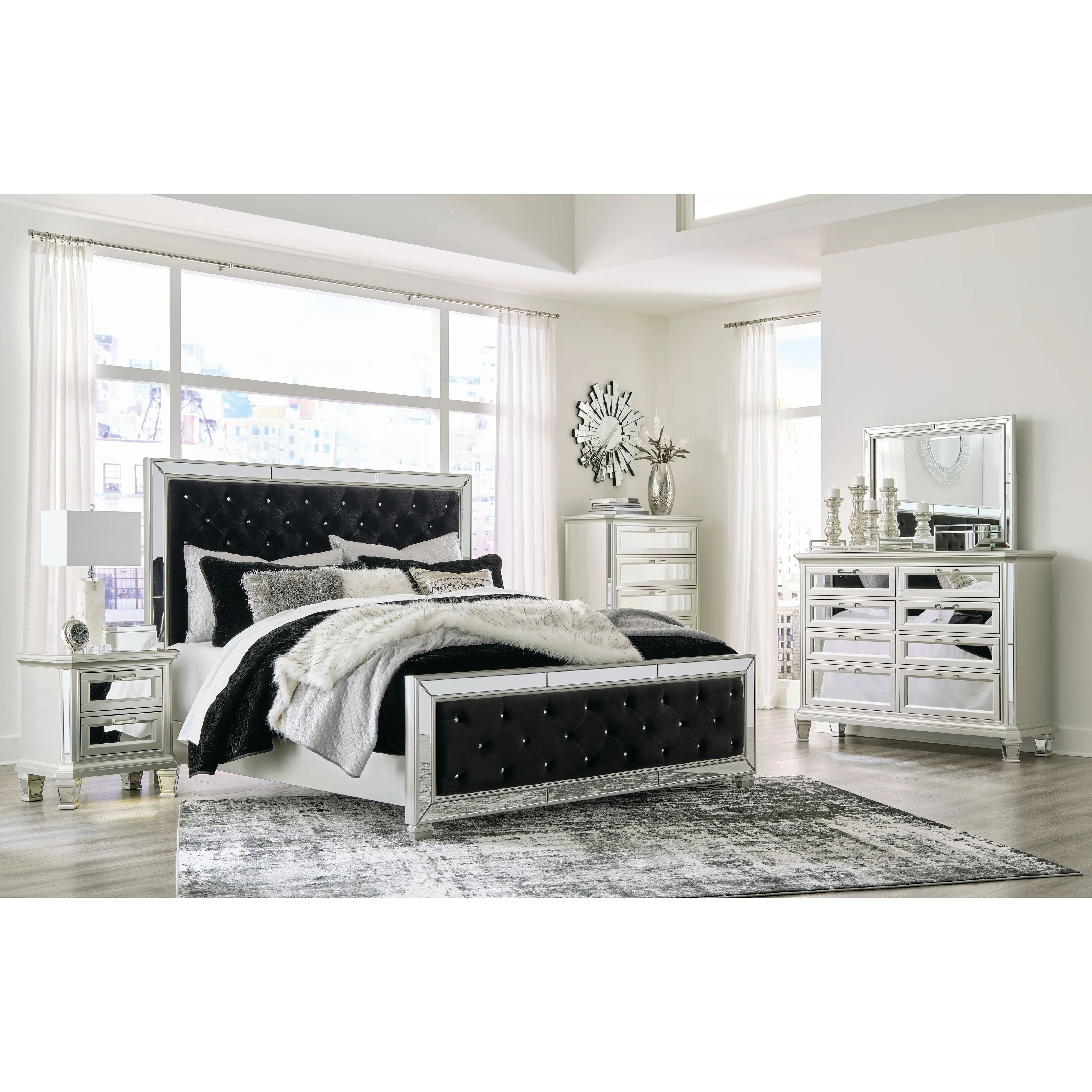 Lindenfield - Black/silver - King Upholstered Bed - Image 3