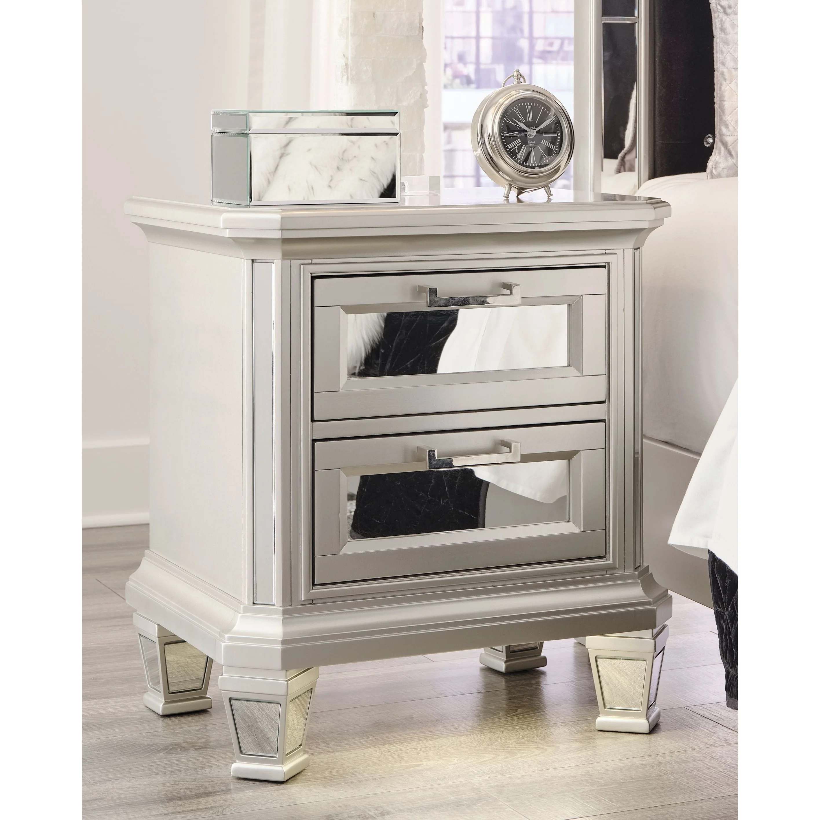 Lindenfield - Silver - Two Drawer Night Stand - Image 2