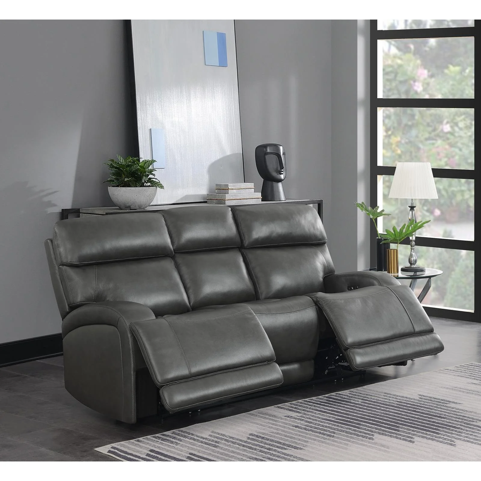 Longport Upholstered Power Sofa - Grain Leather - Charcoal - Image 2