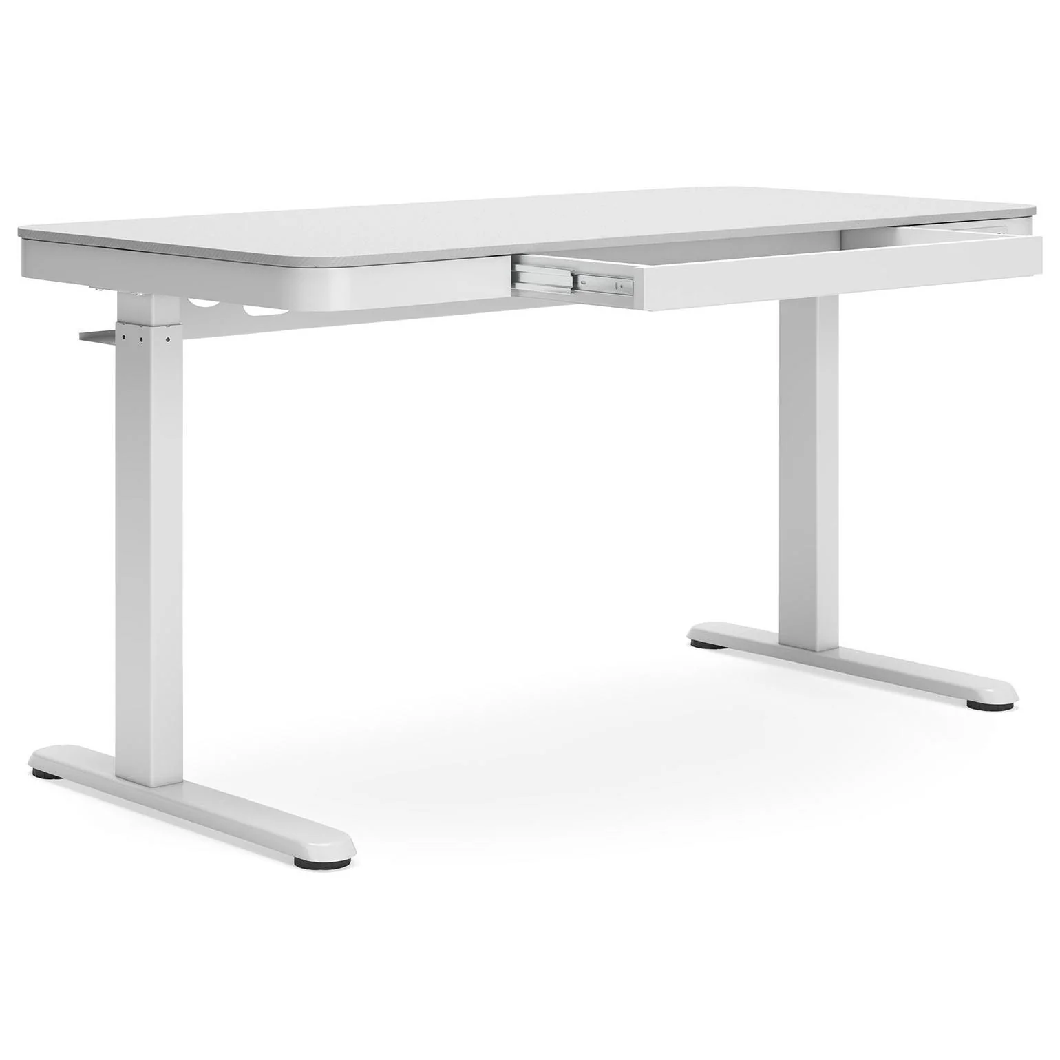 Lynxtyn - Taupe/white - Adjustable Height Desk With Drawer - Image 3